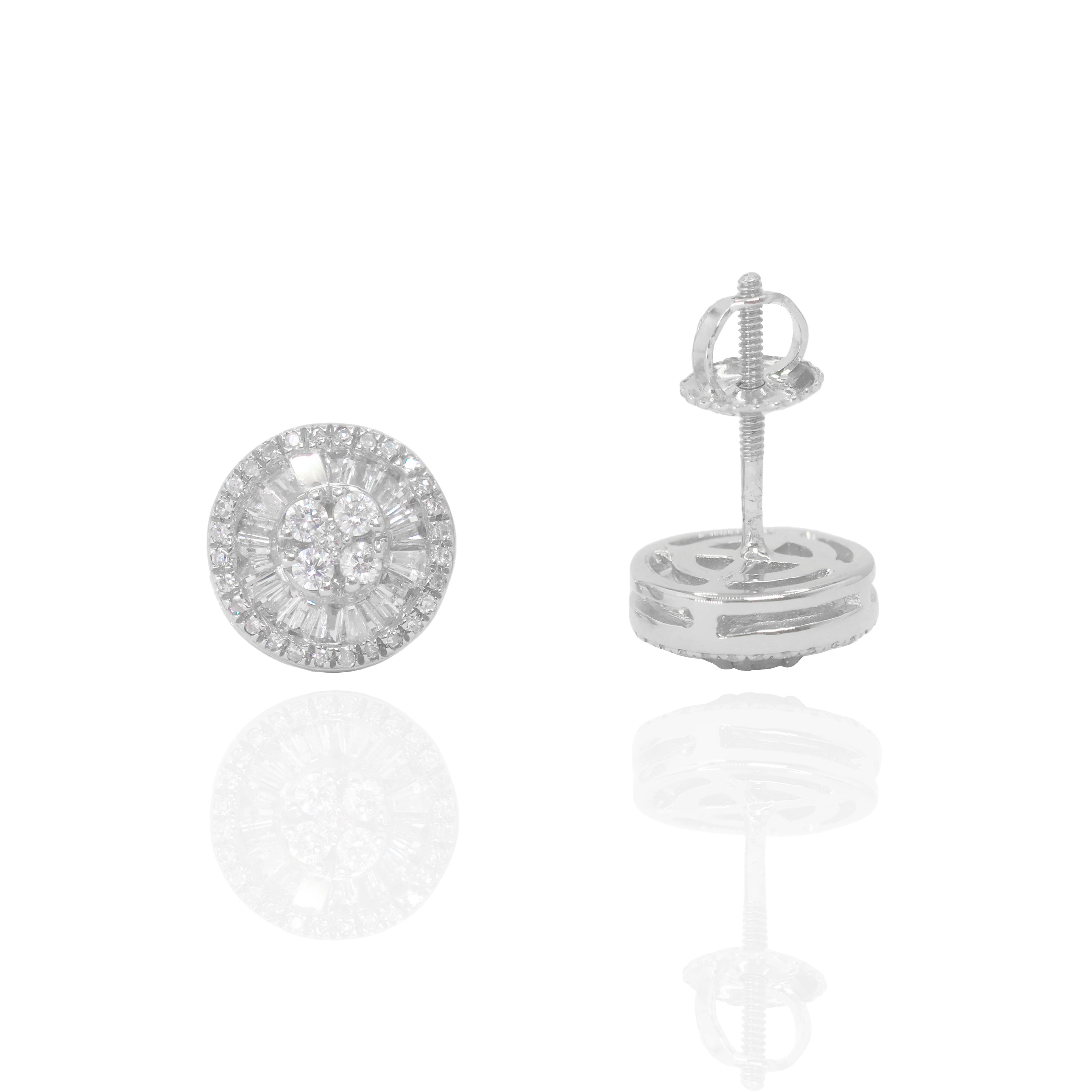 Baguette Cluster with Center Round Diamond Earrings