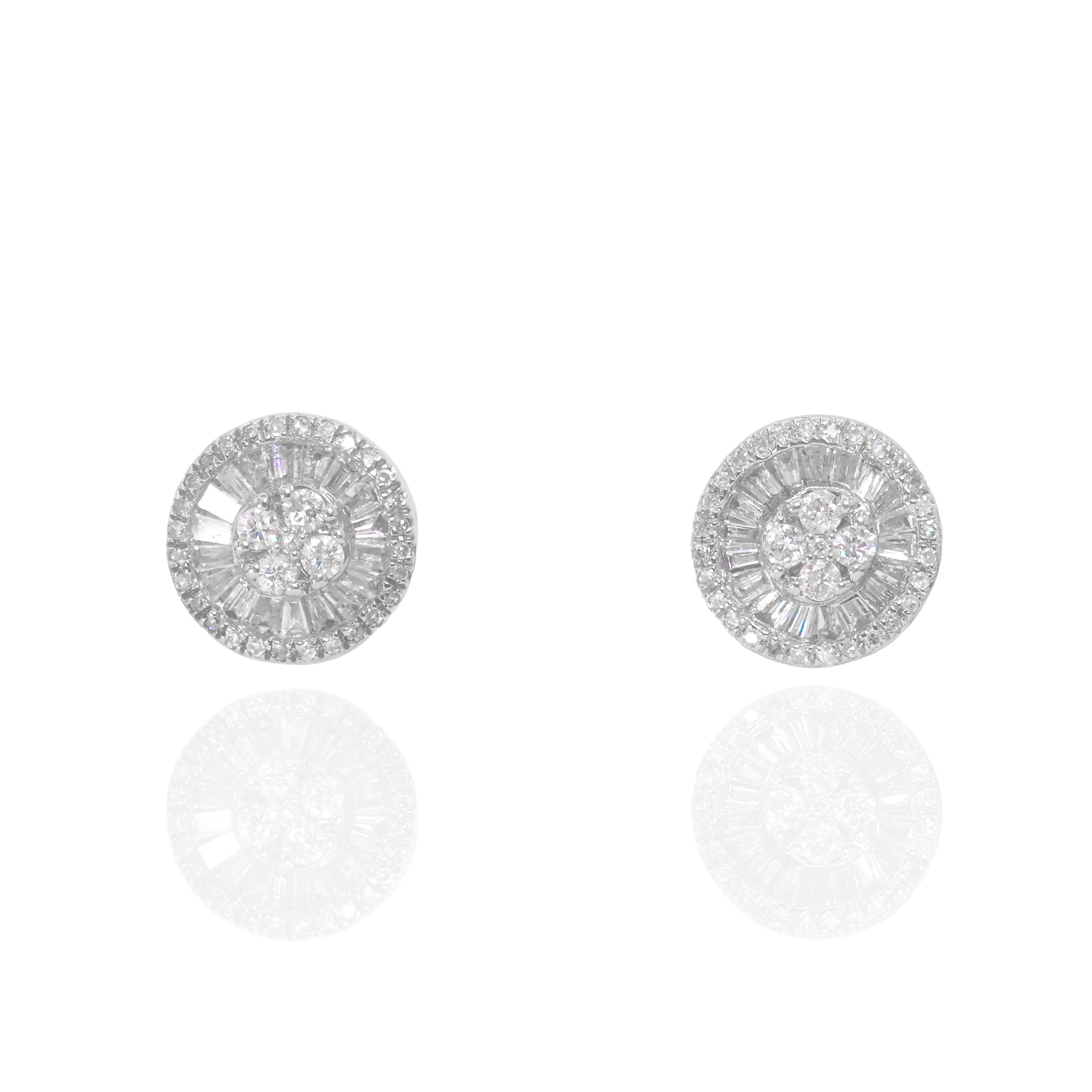 Baguette Cluster with Center Round Diamond Earrings