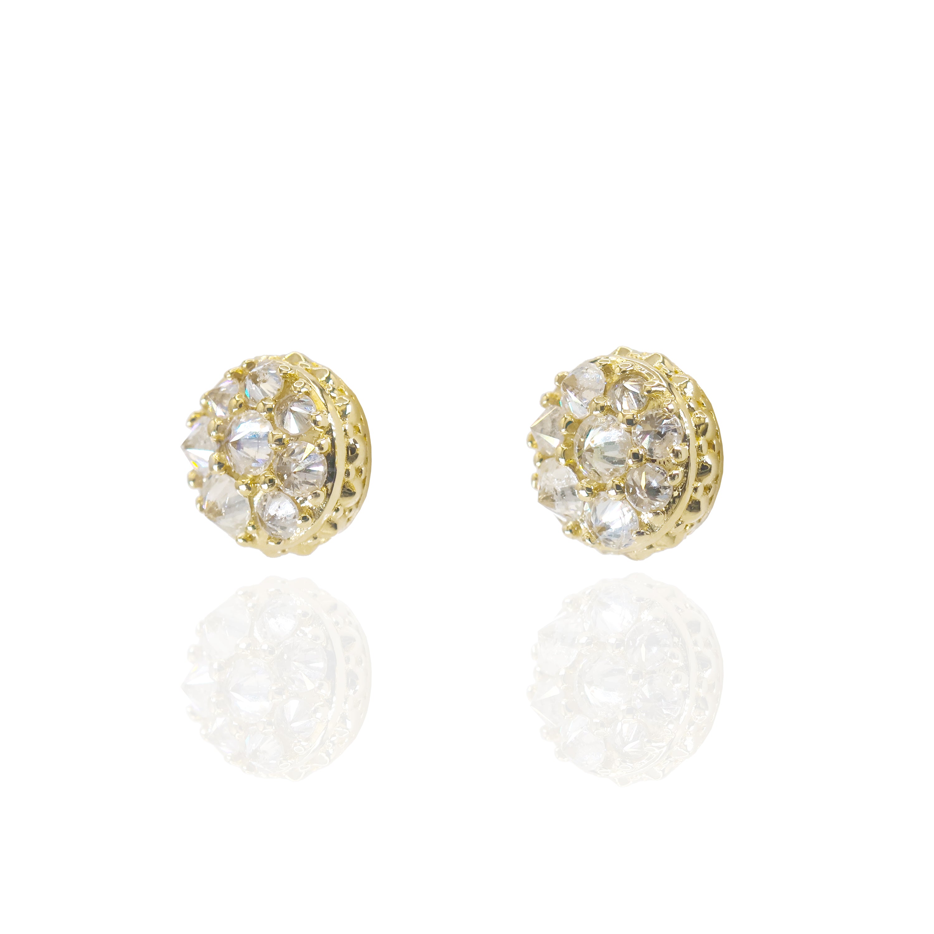 Upside Down Setting Diamond Round Cluster Earrings