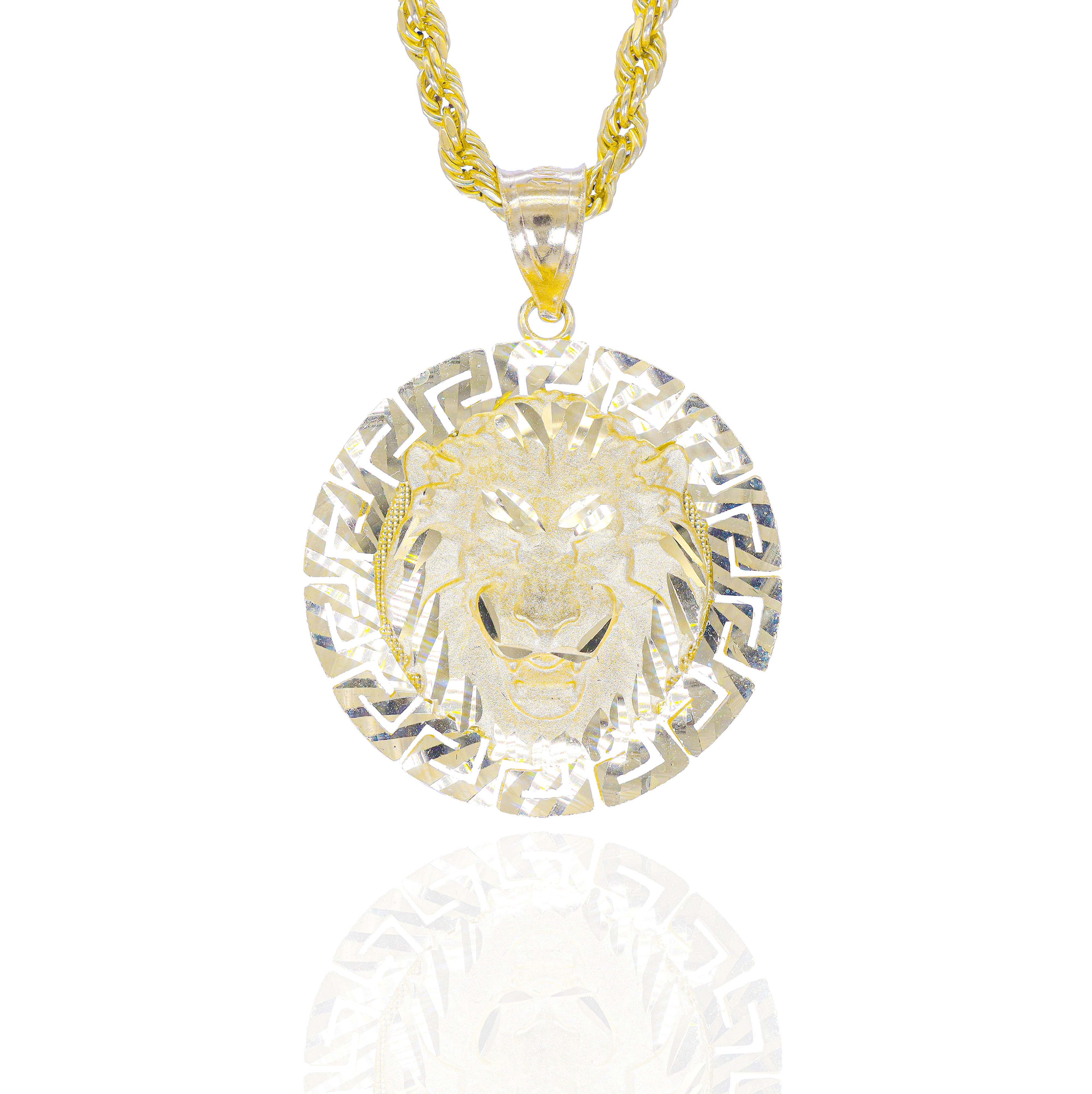 Gold lion pendant necklace with Versace pattern