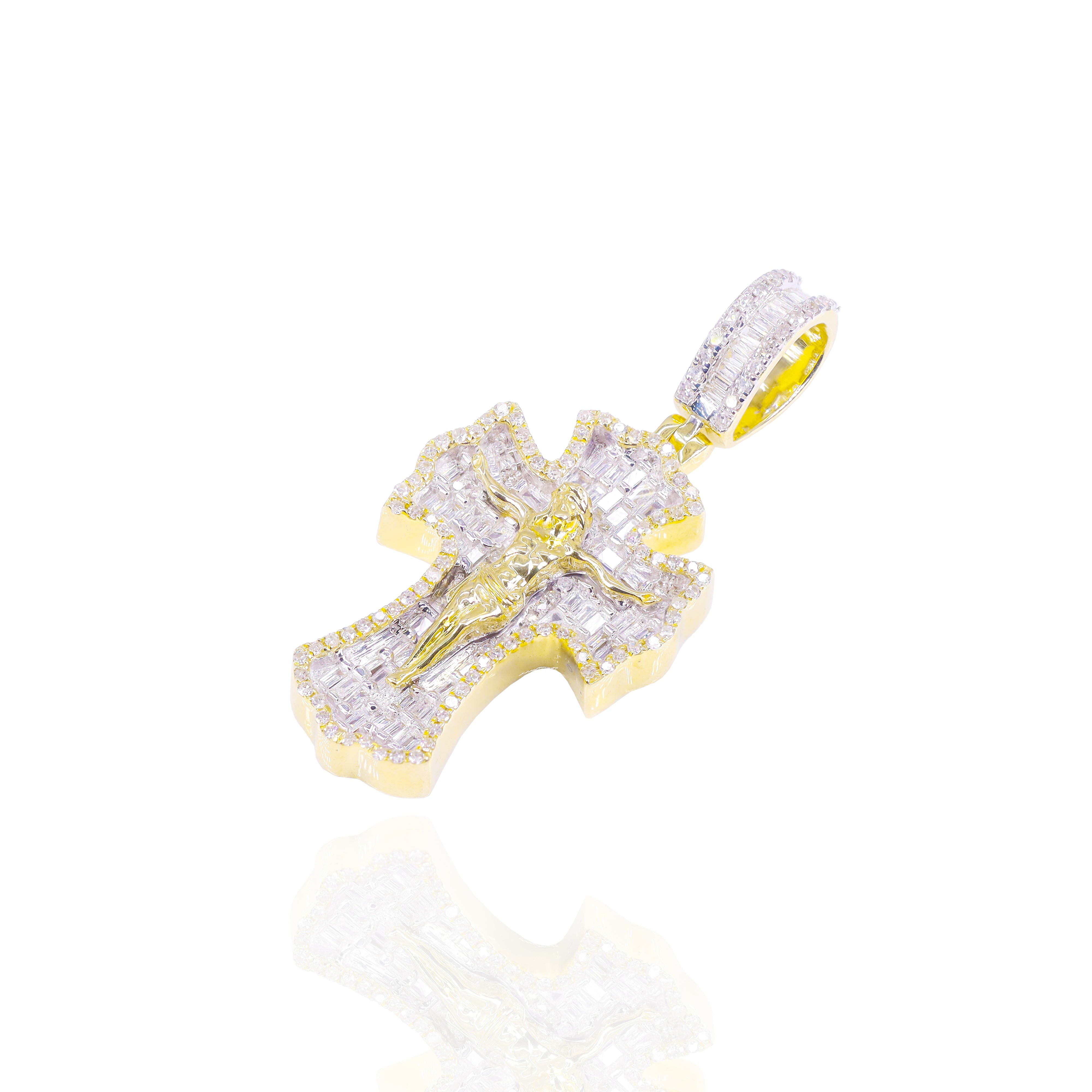Jesus Baguette with Round Border Diamond Pendant