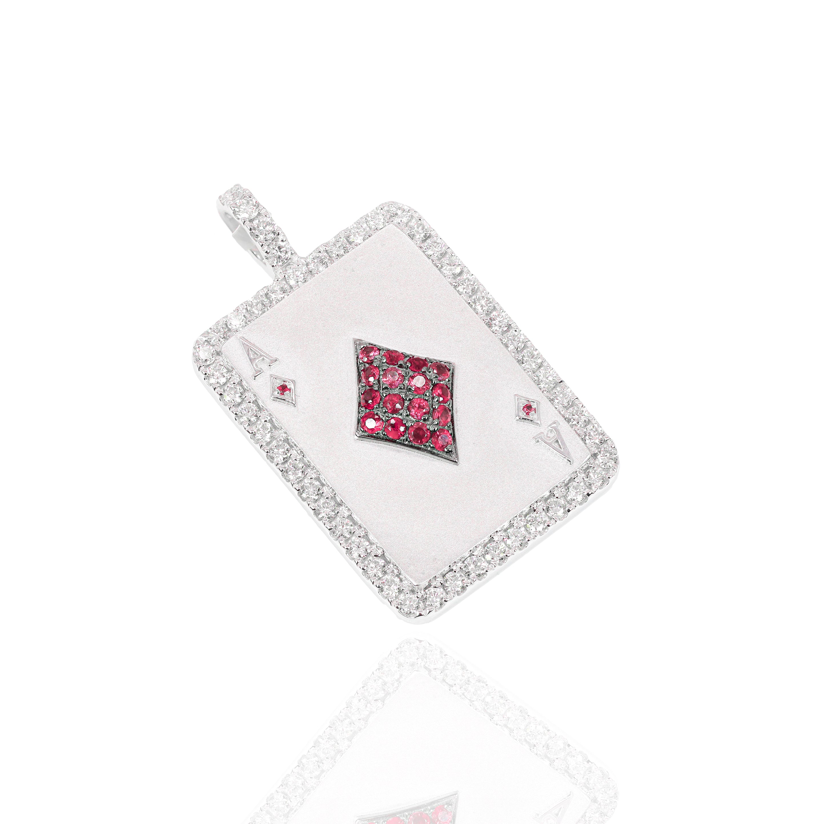 Ace of Diamonds Card Pendant with Red Rubies