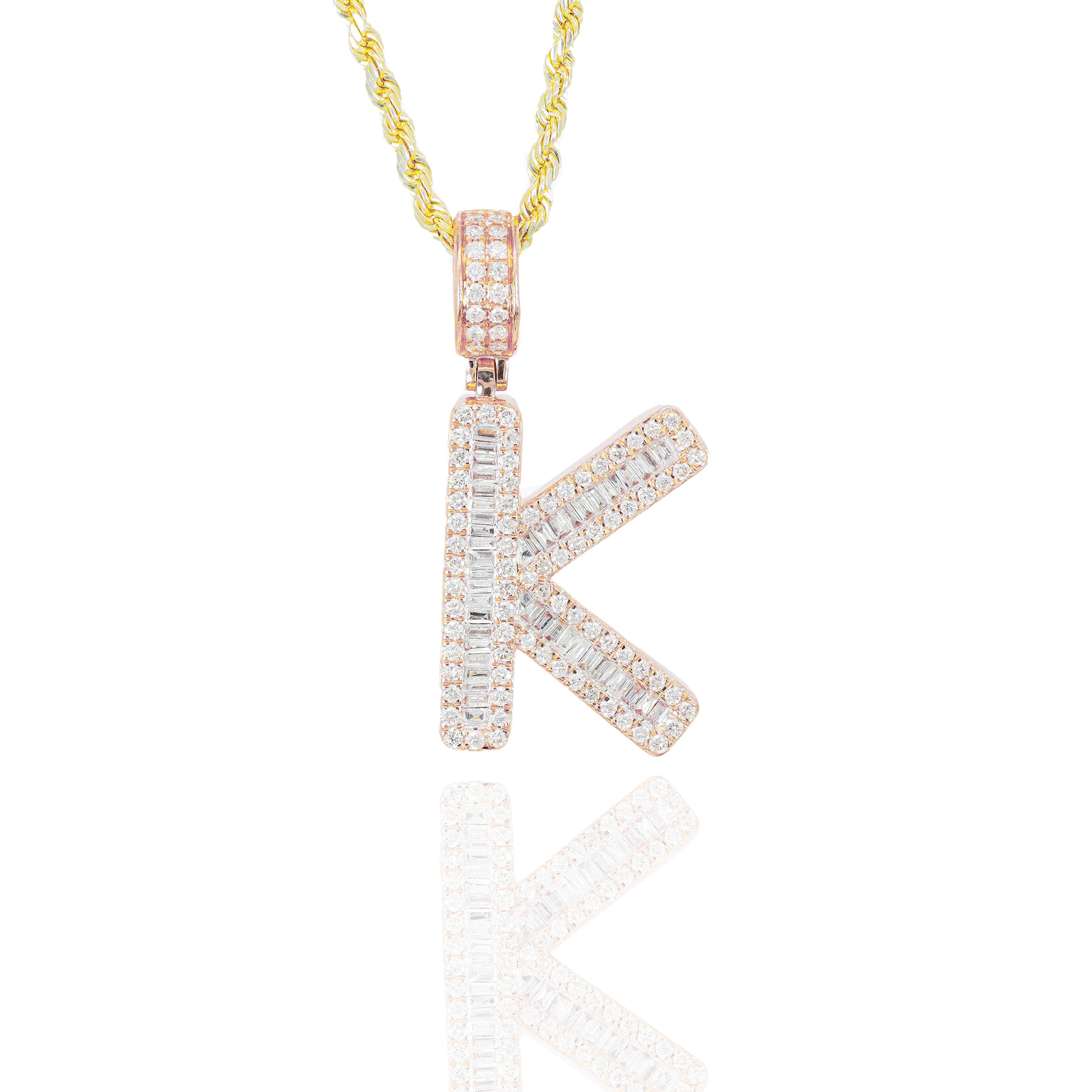 Letter K Baguette Diamond Pendant