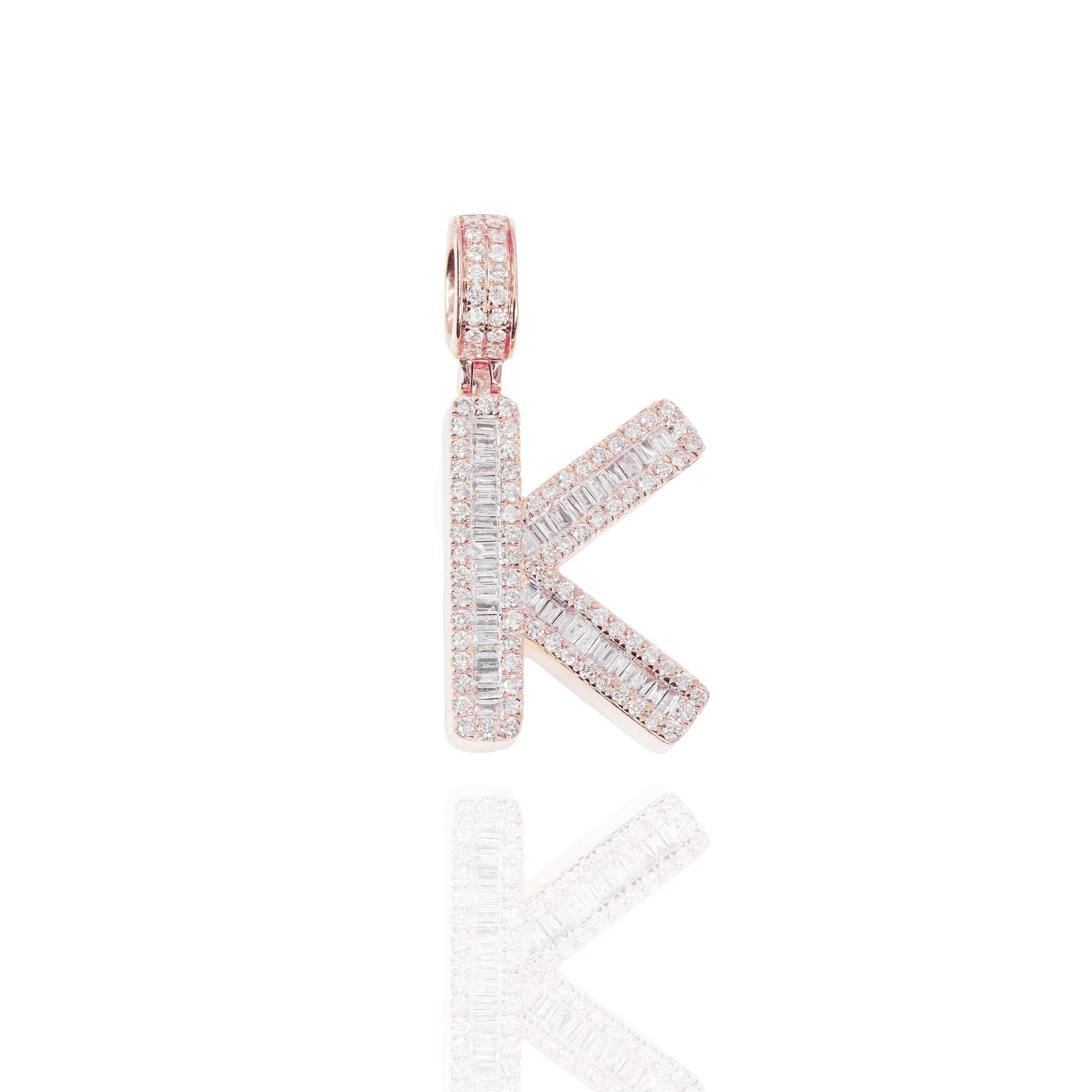 Letter K Baguette Diamond Pendant