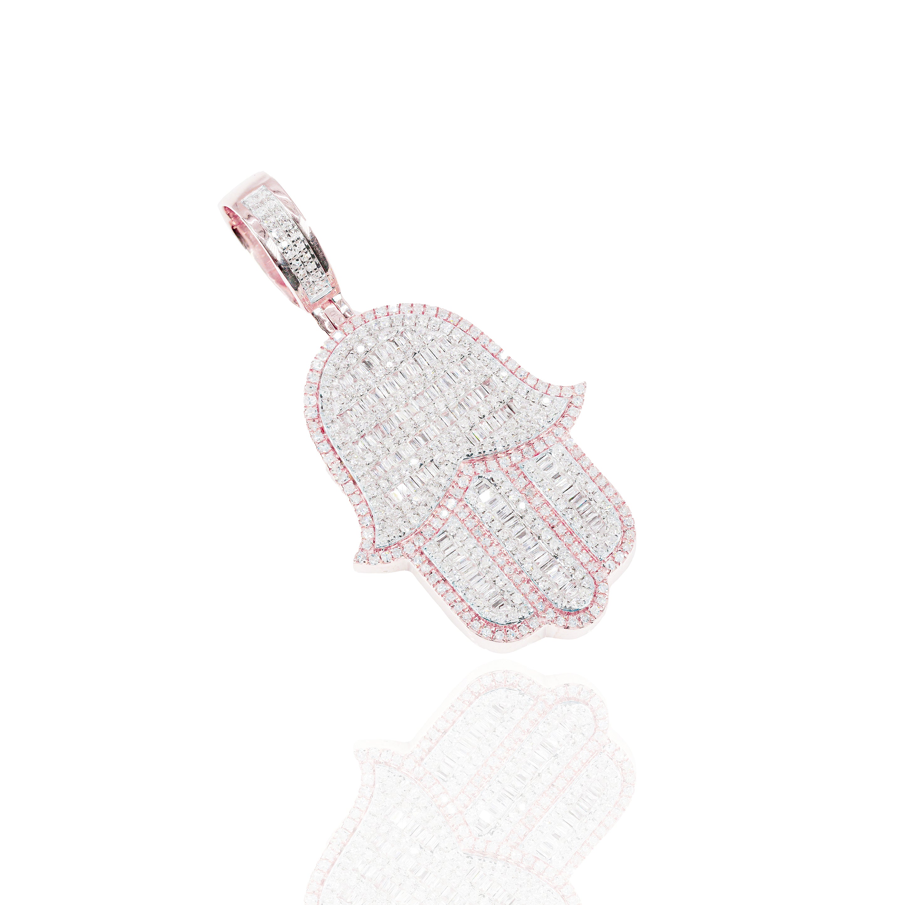 Hamza Hand Two-Tone Baguette Diamond Pendant