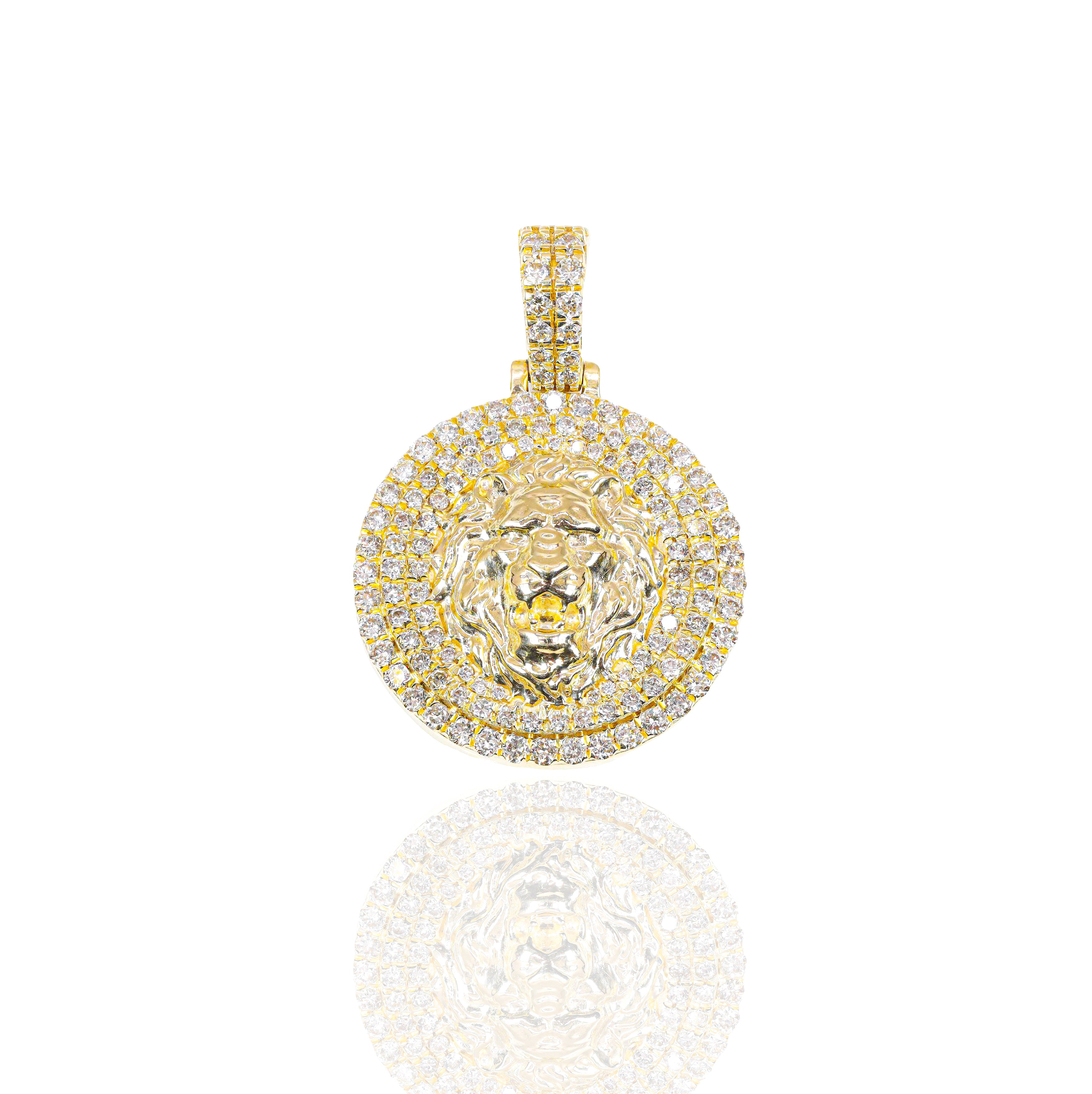Lion with Diamond Border Diamond Pendant