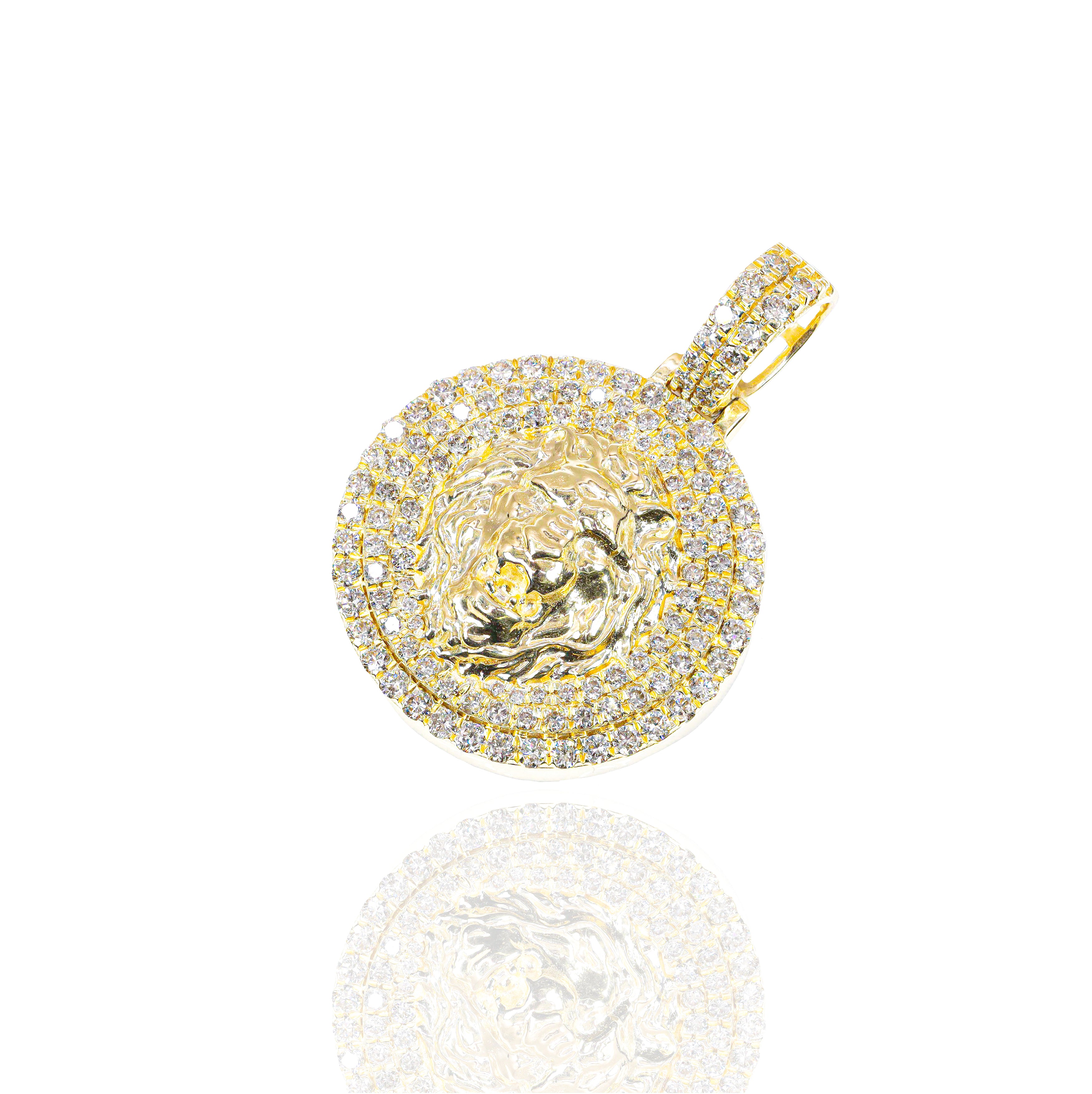 Lion with Diamond Border Diamond Pendant