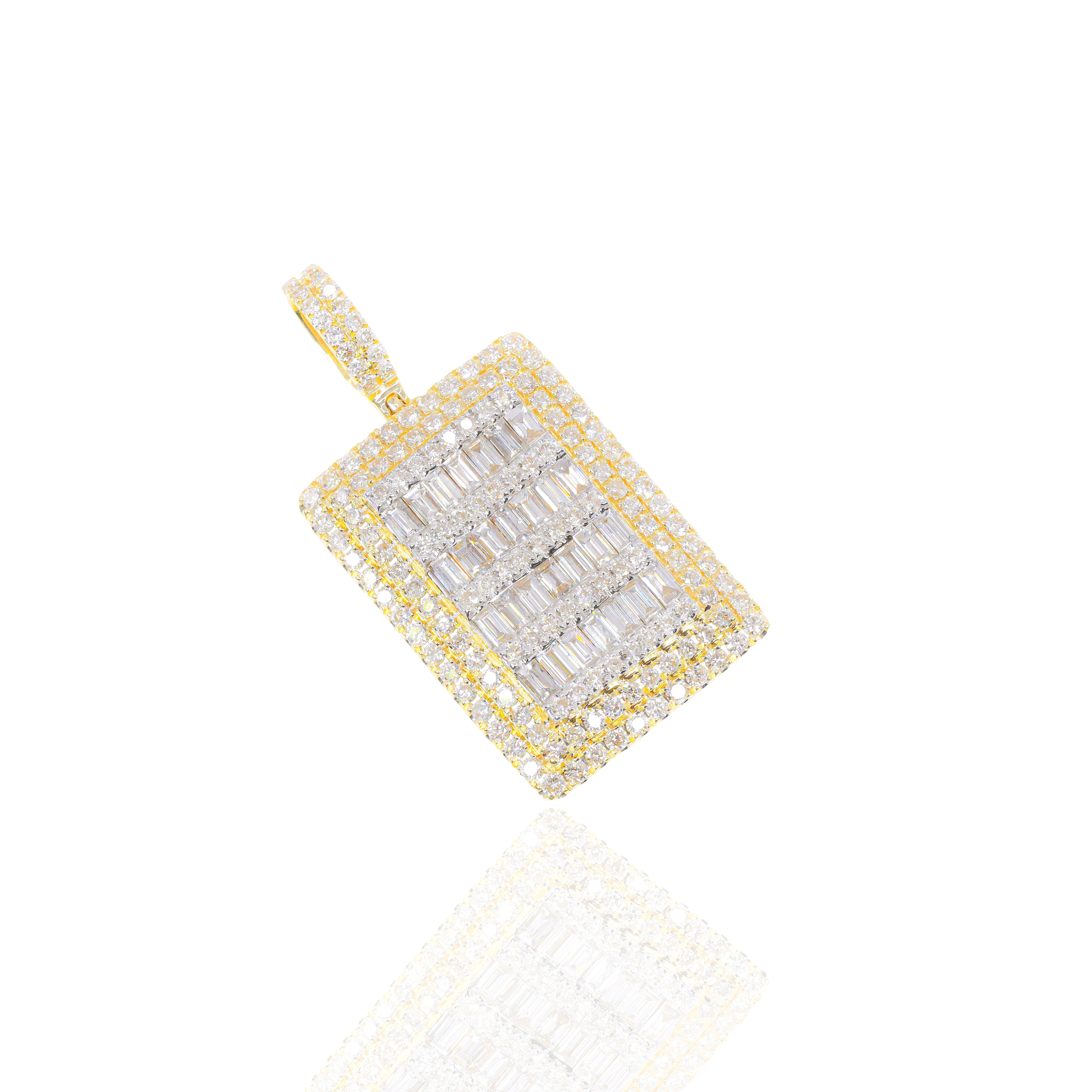 Baguette Diamond Two-Tone Square Tag Pendant