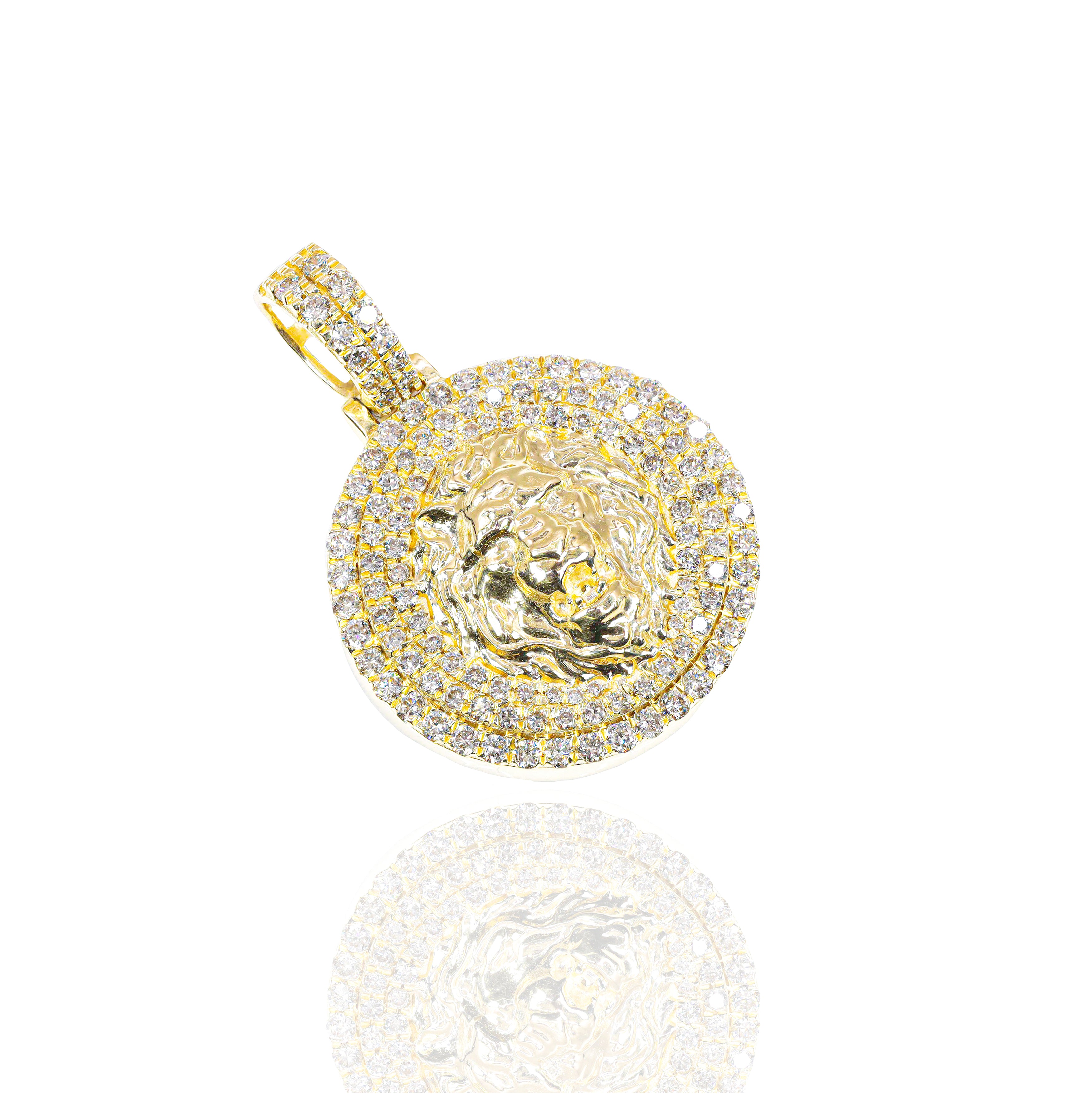 Lion with Diamond Border Diamond Pendant