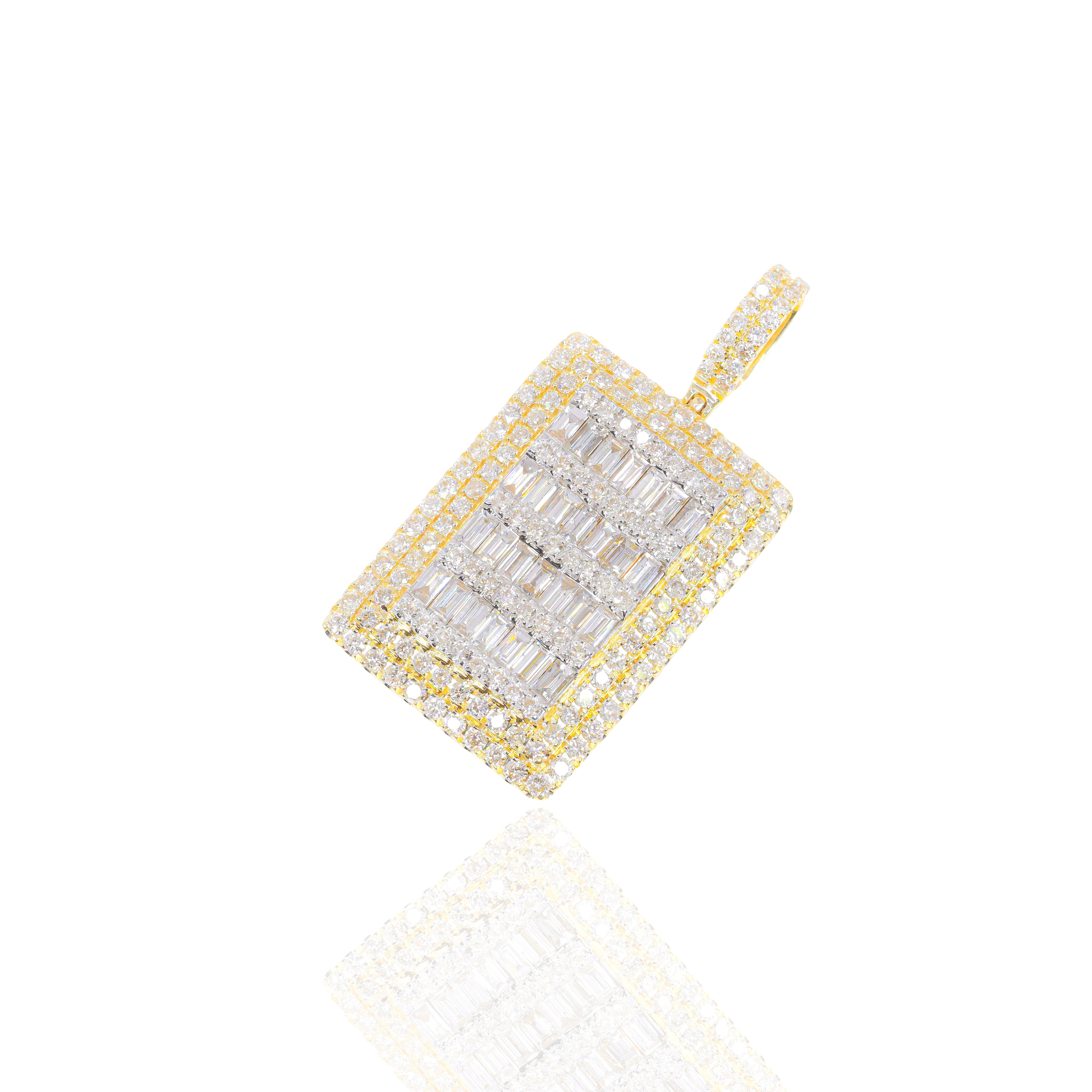 Baguette Diamond Two-Tone Square Tag Pendant