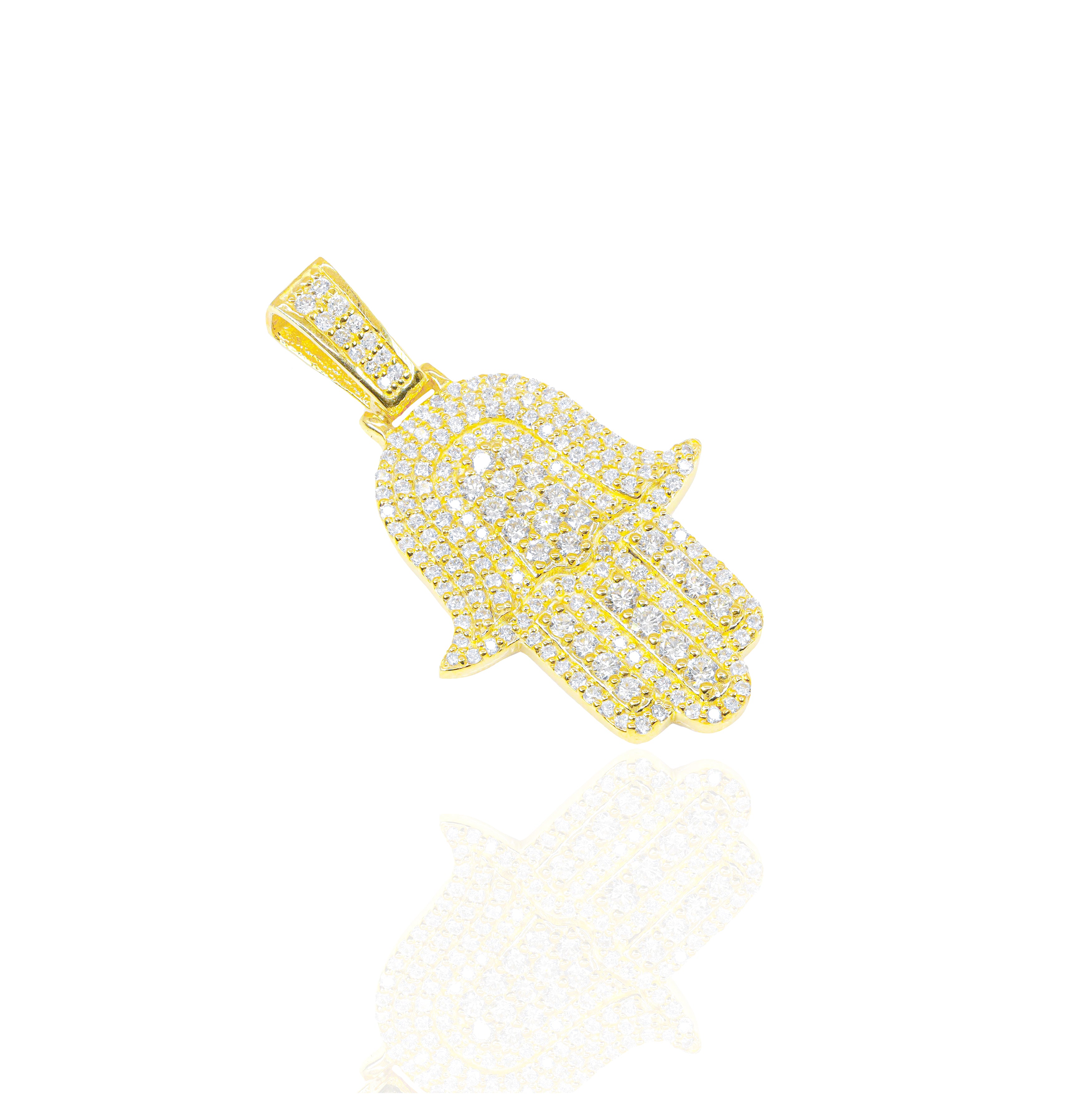 Hamza Hand With Big Pointers Diamond Pendant