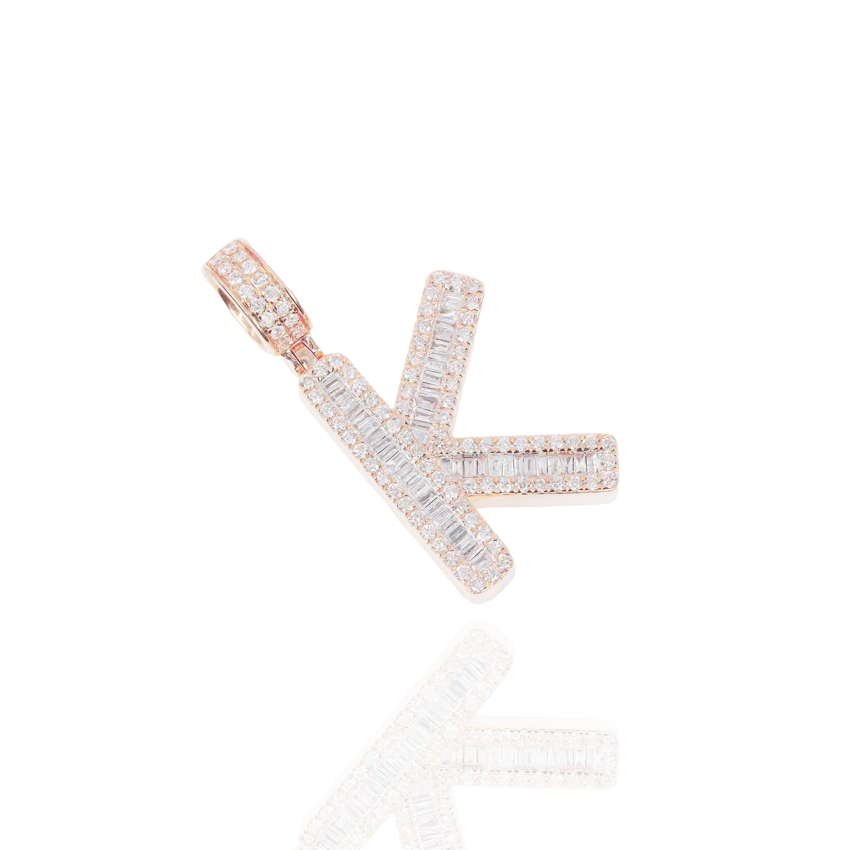 Letter K Baguette Diamond Pendant