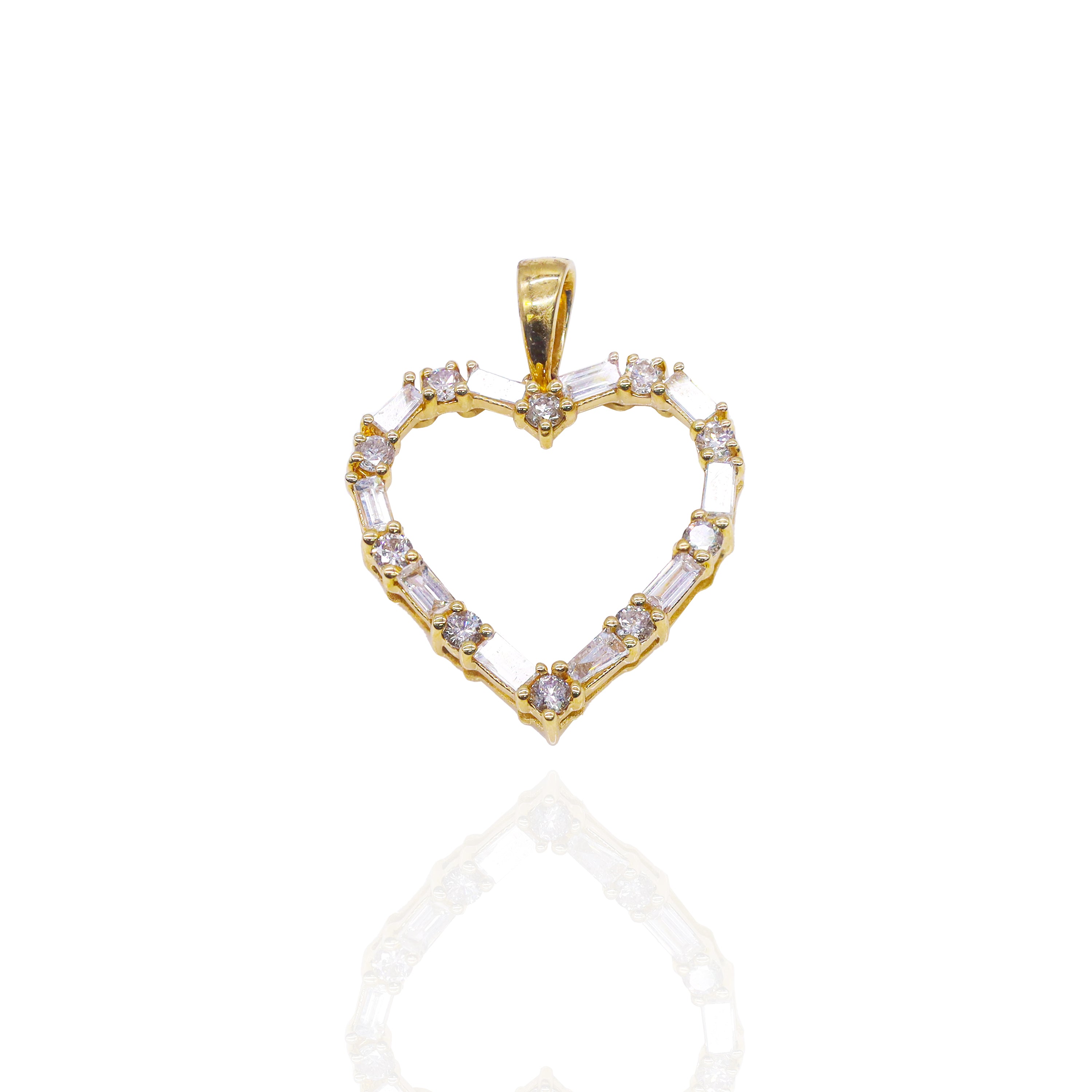 Heart Outline Baguette & Round Diamond Pendant