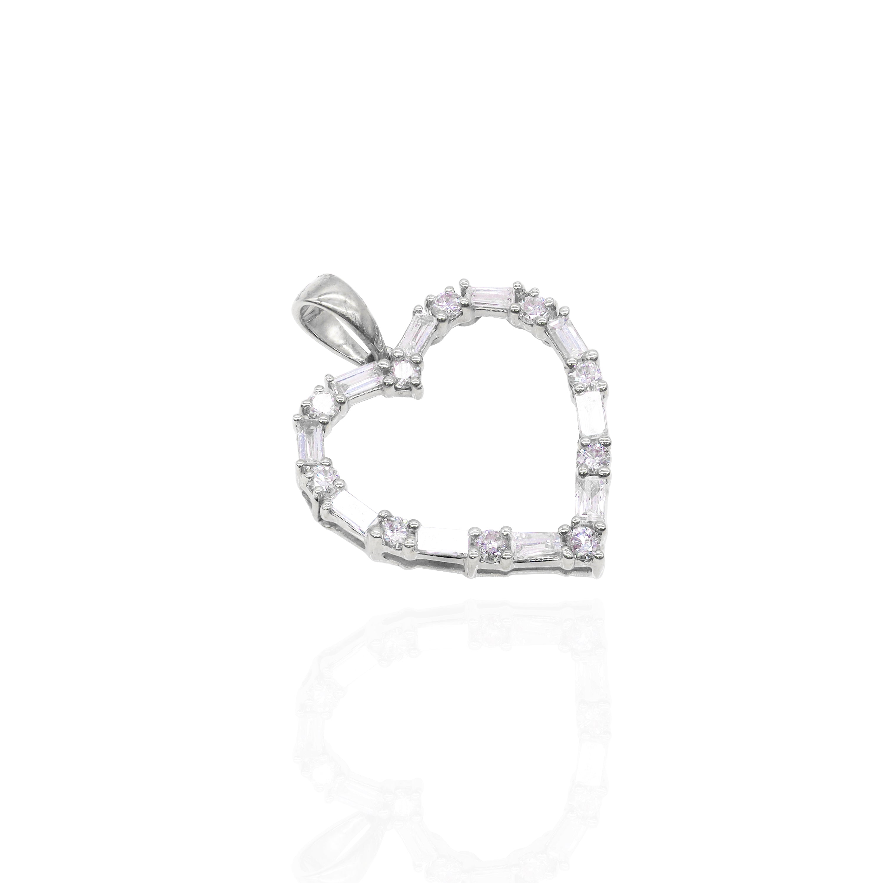 Heart Outline Baguette & Round Diamond Pendant