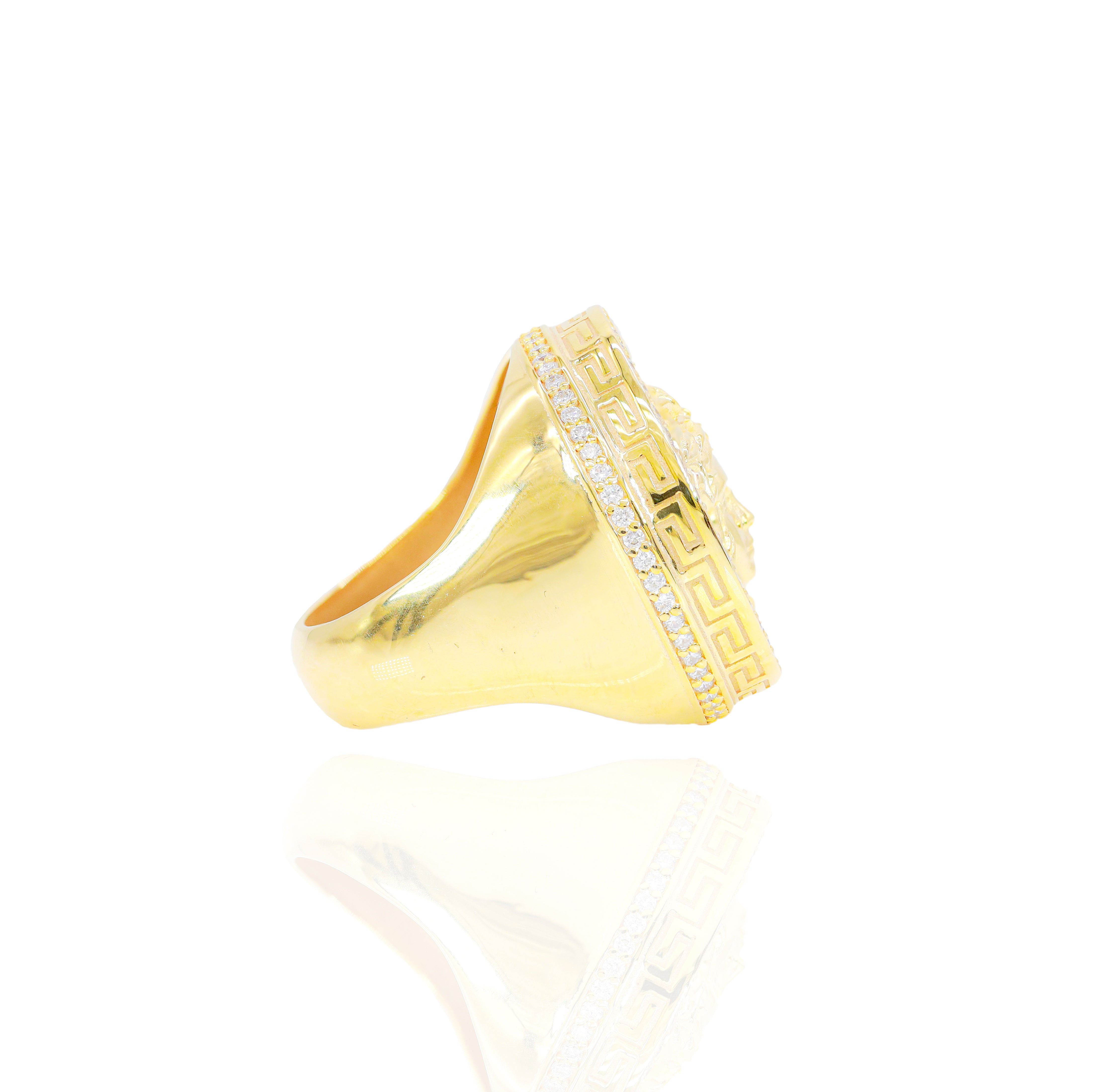 3D Gold Medusa w/ Diamond Border Gold Ring