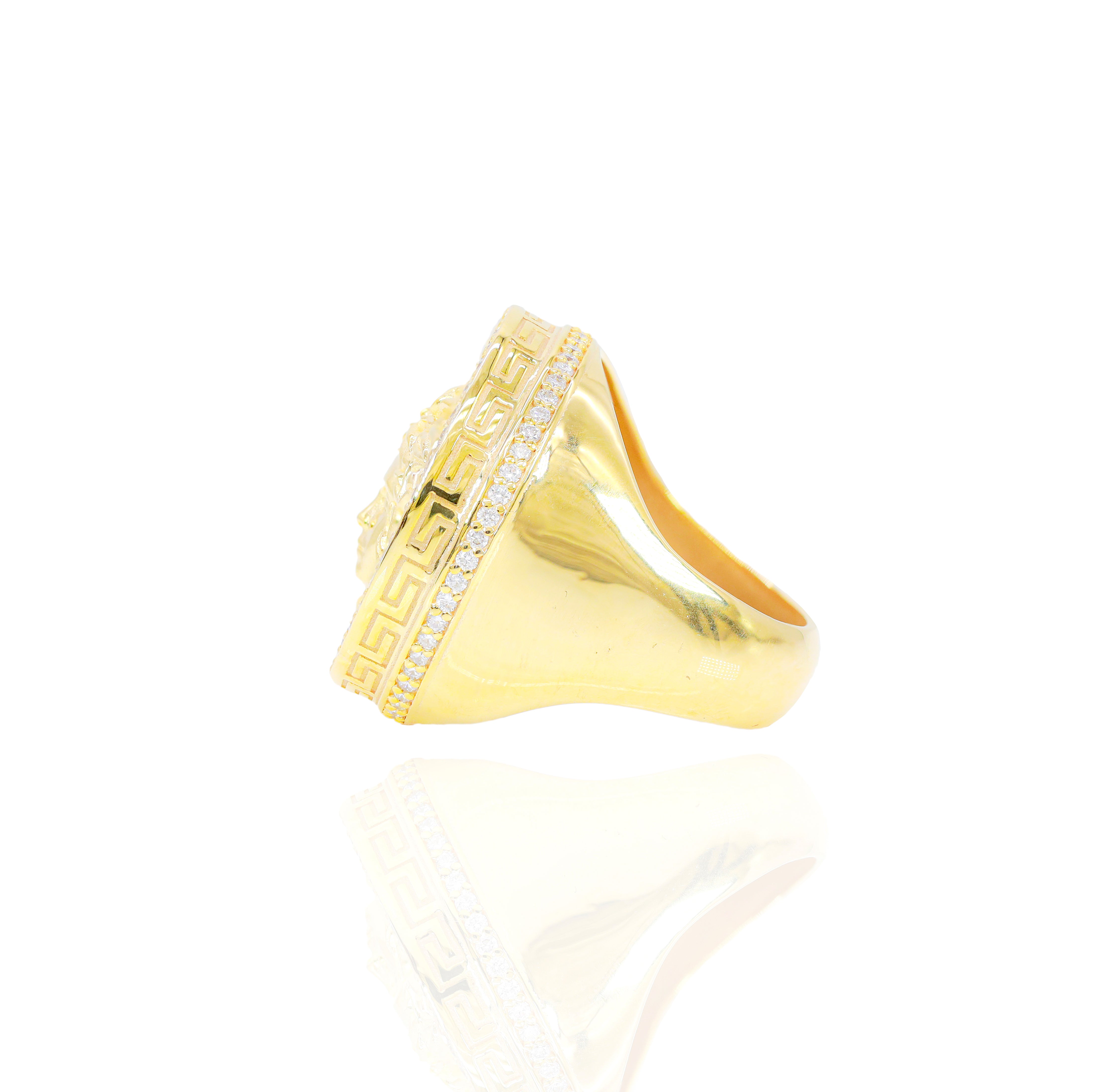3D Gold Medusa w/ Diamond Border Gold Ring
