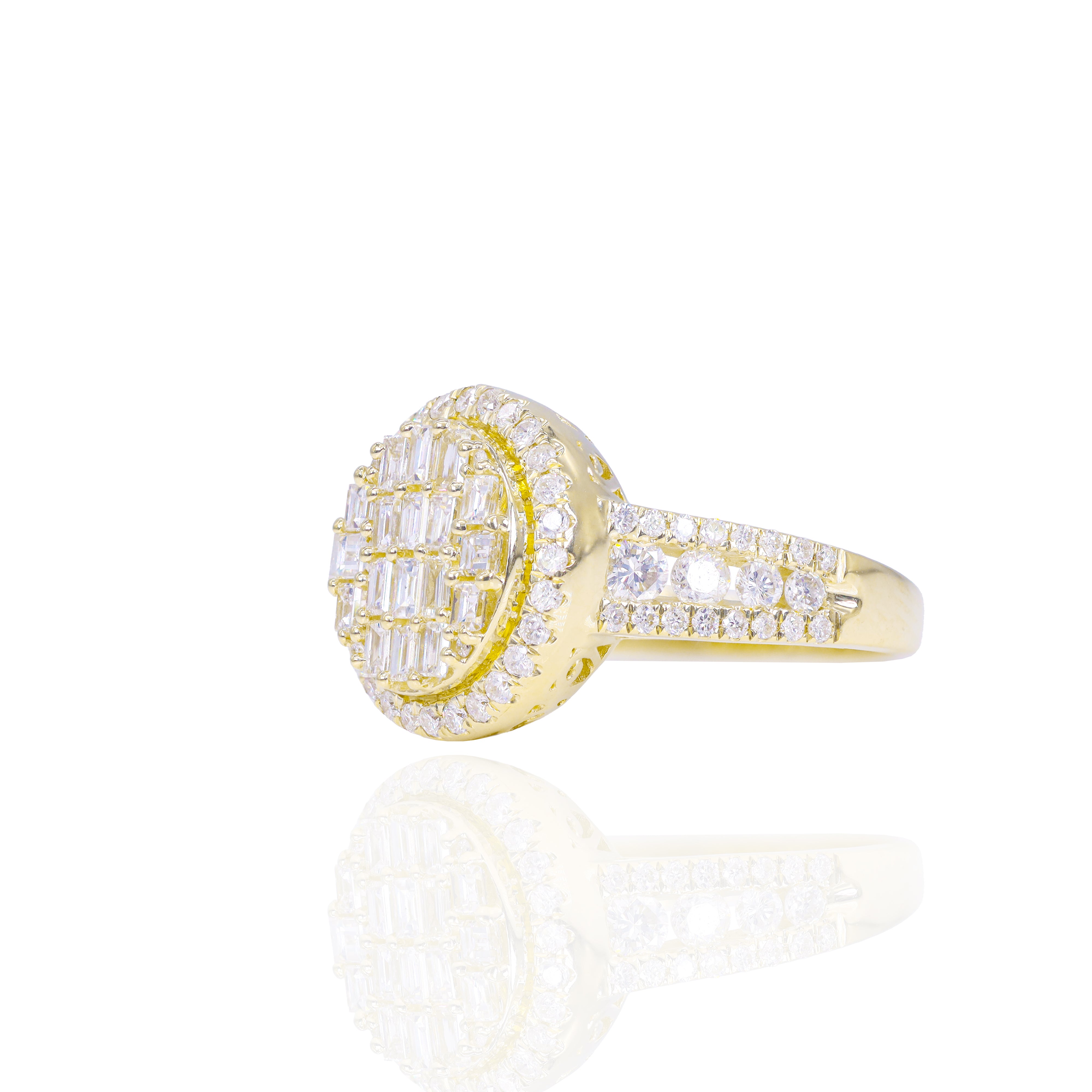 Round Shape with Diamond Halo & Gradual Diamond Band Engagement Ring
