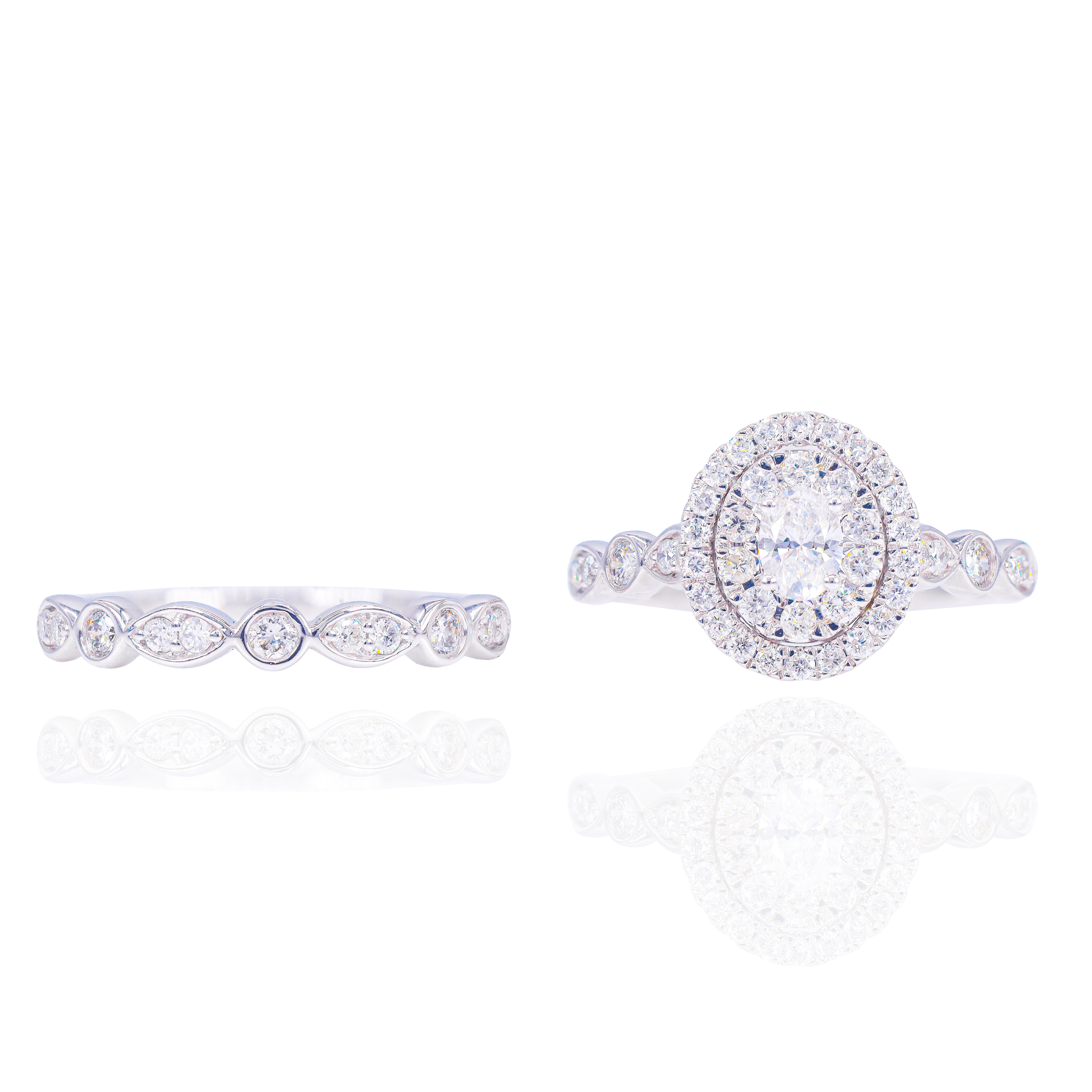 Multi-Shaped Bezeled Band Diamond Engagement Ring Duo