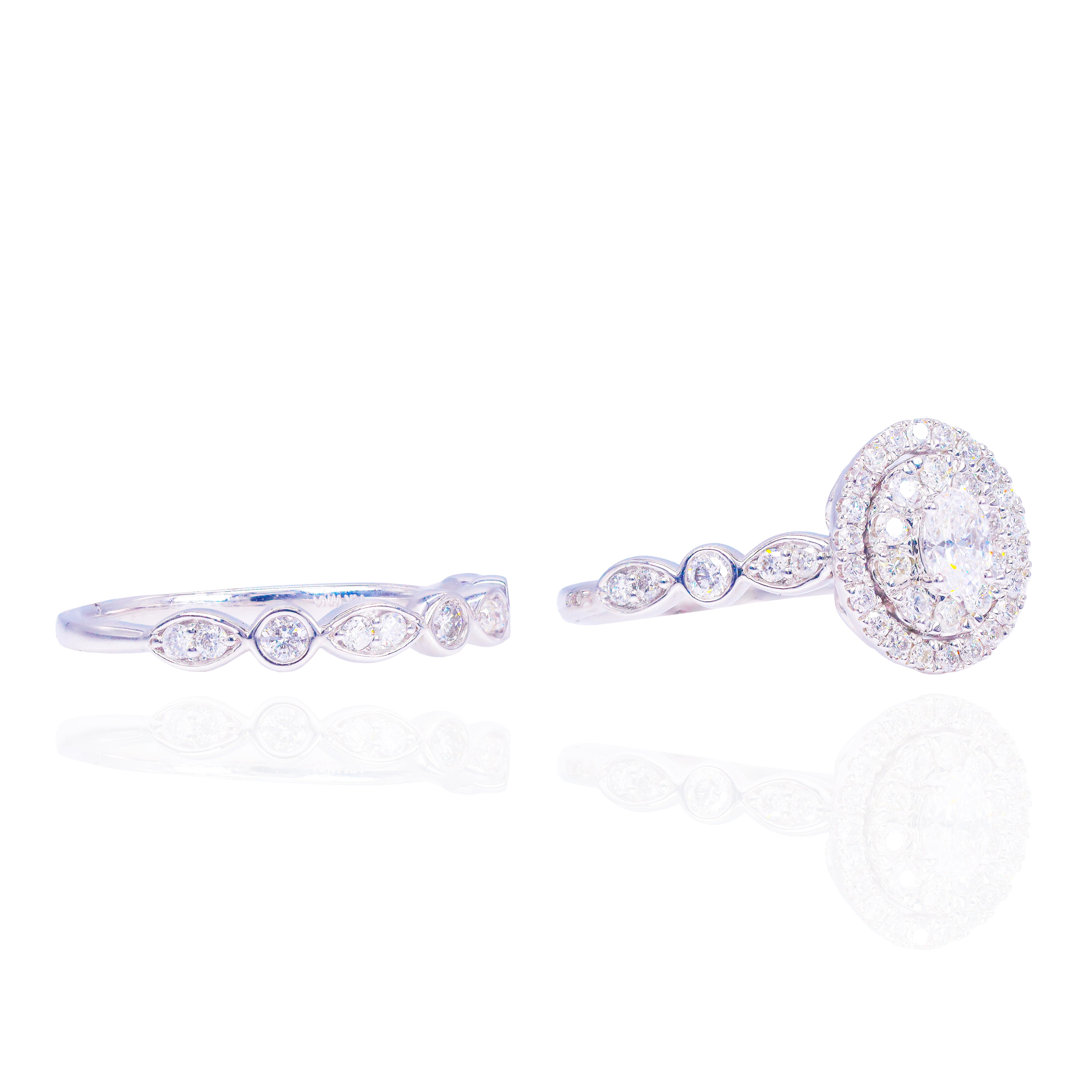 Multi-Shaped Bezeled Band Diamond Engagement Ring Duo