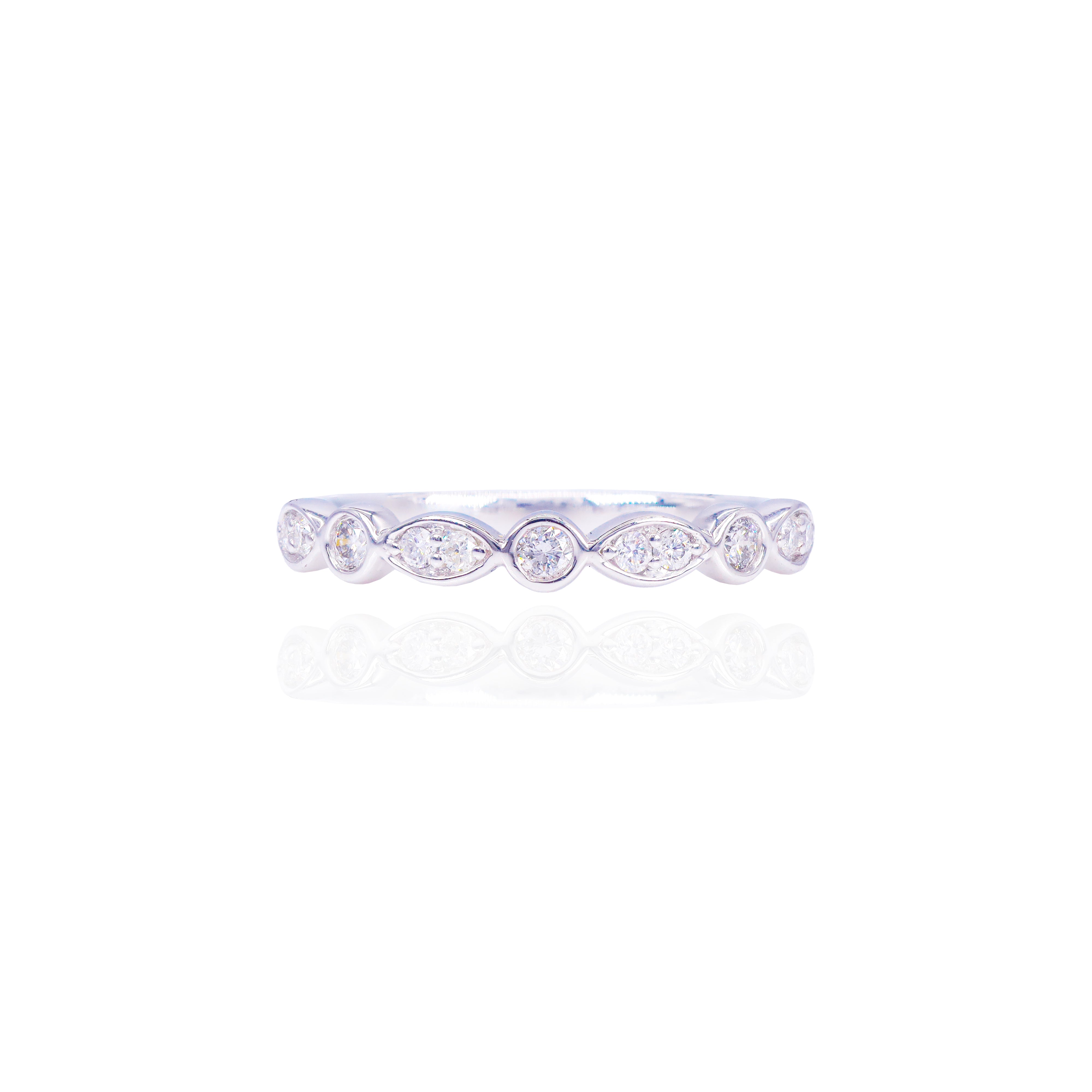 Multi-Shaped Bezeled Band Diamond Engagement Ring Duo