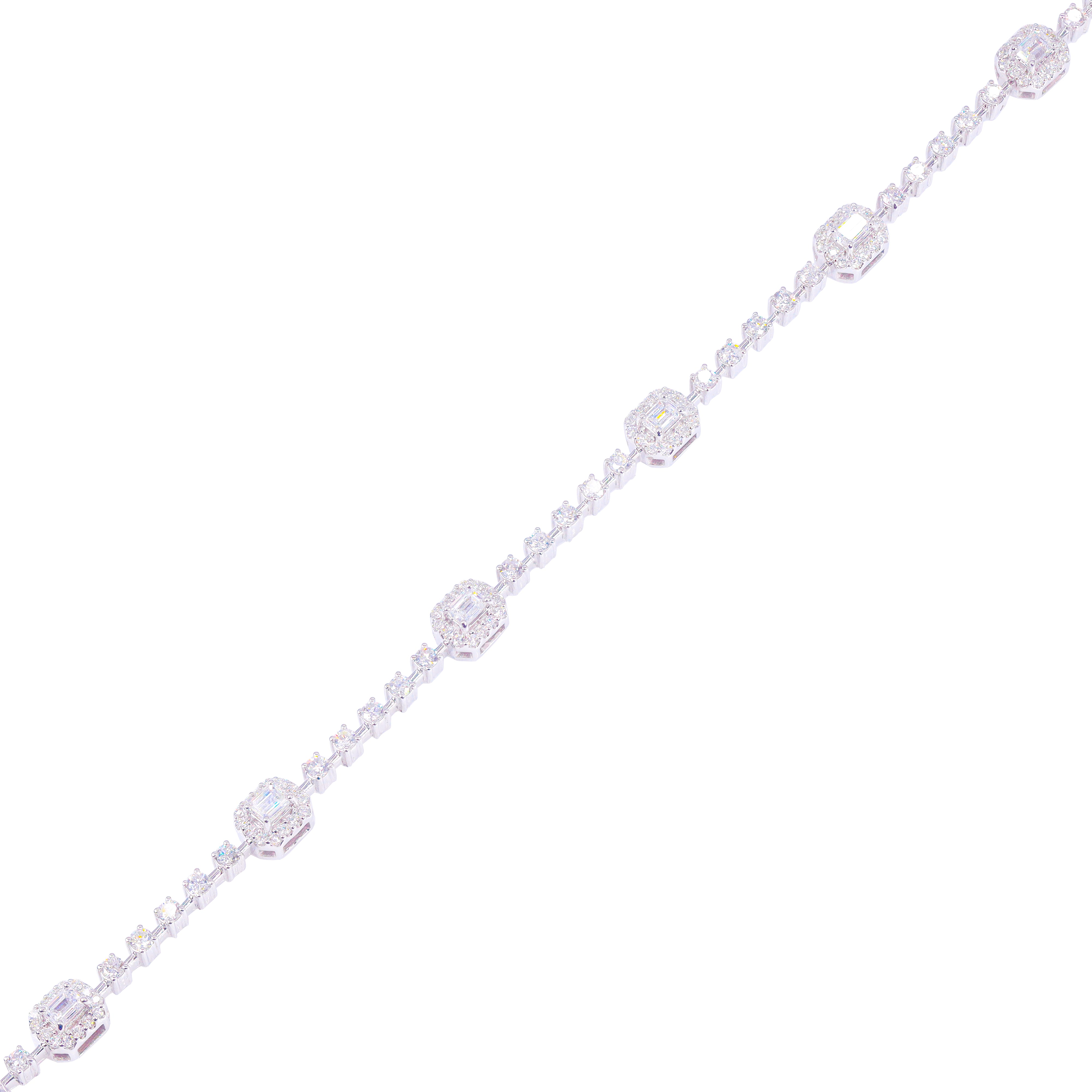 Emerald Shaped with Round Diamond Tennis Bracelet