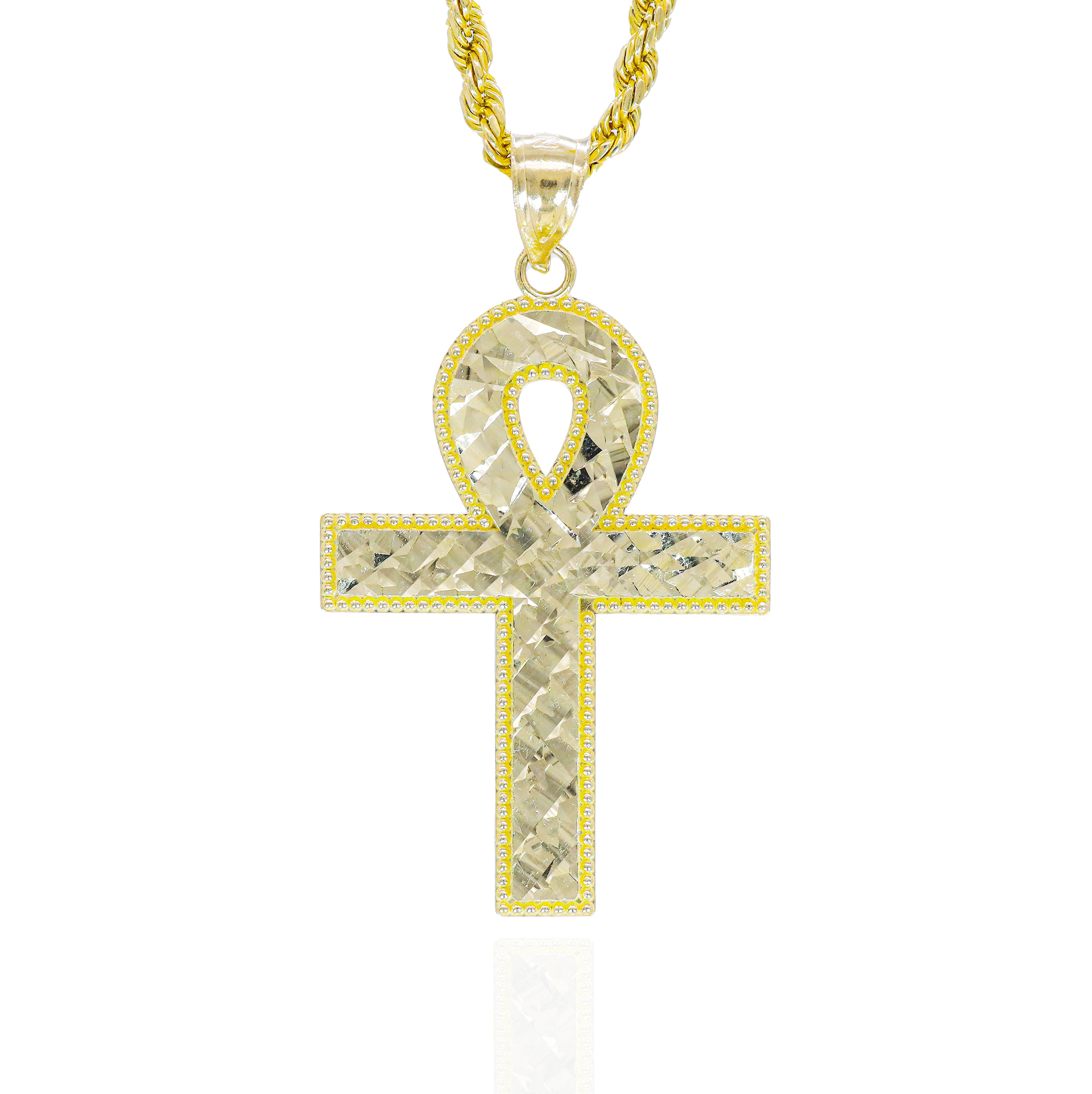 Gold Ankh-shaped pendant with a diamond cut design