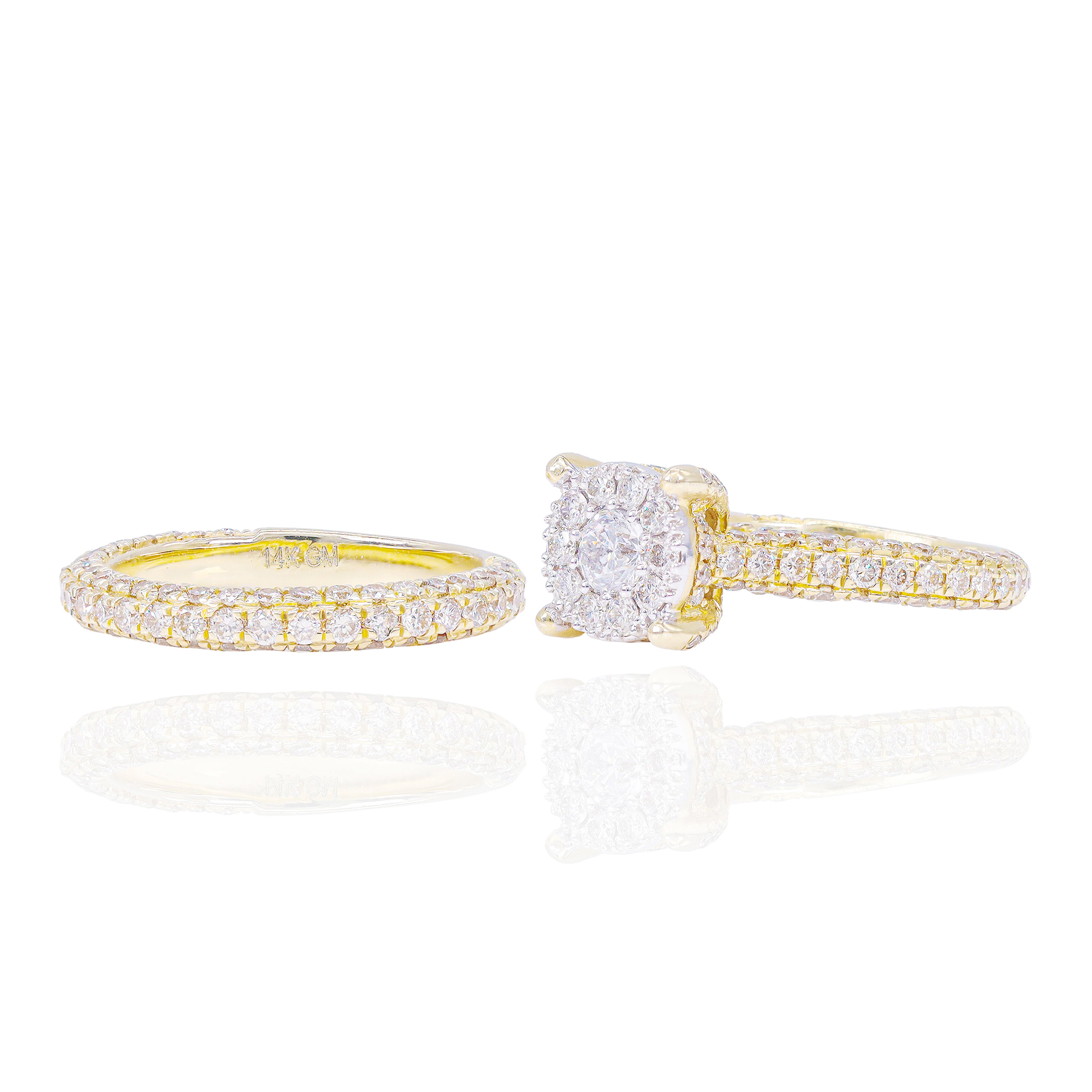 .40 CT Center Diamond Engagement Ring & Band w/ Halo and Hidden Halo