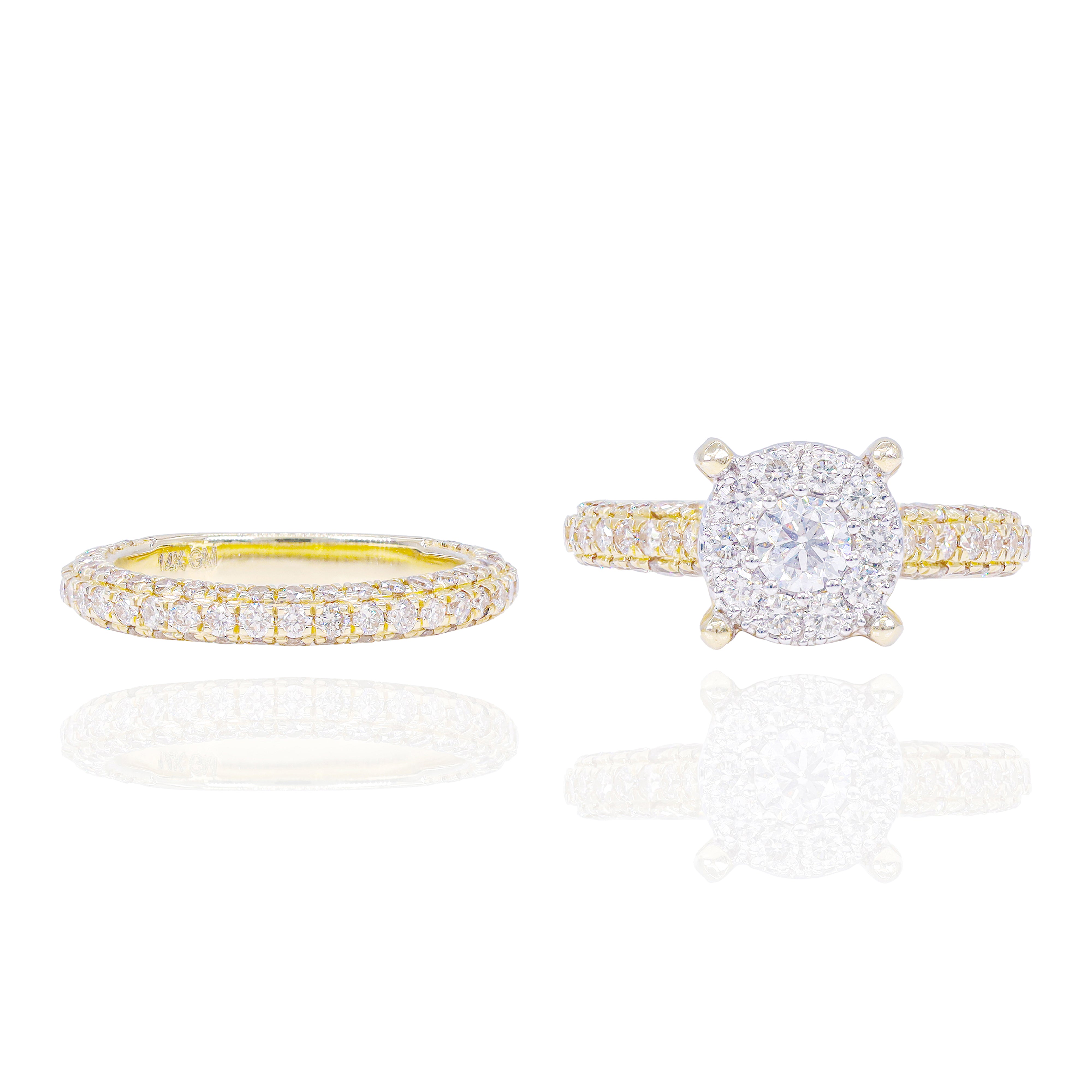 .40 CT Center Diamond Engagement Ring & Band w/ Halo and Hidden Halo