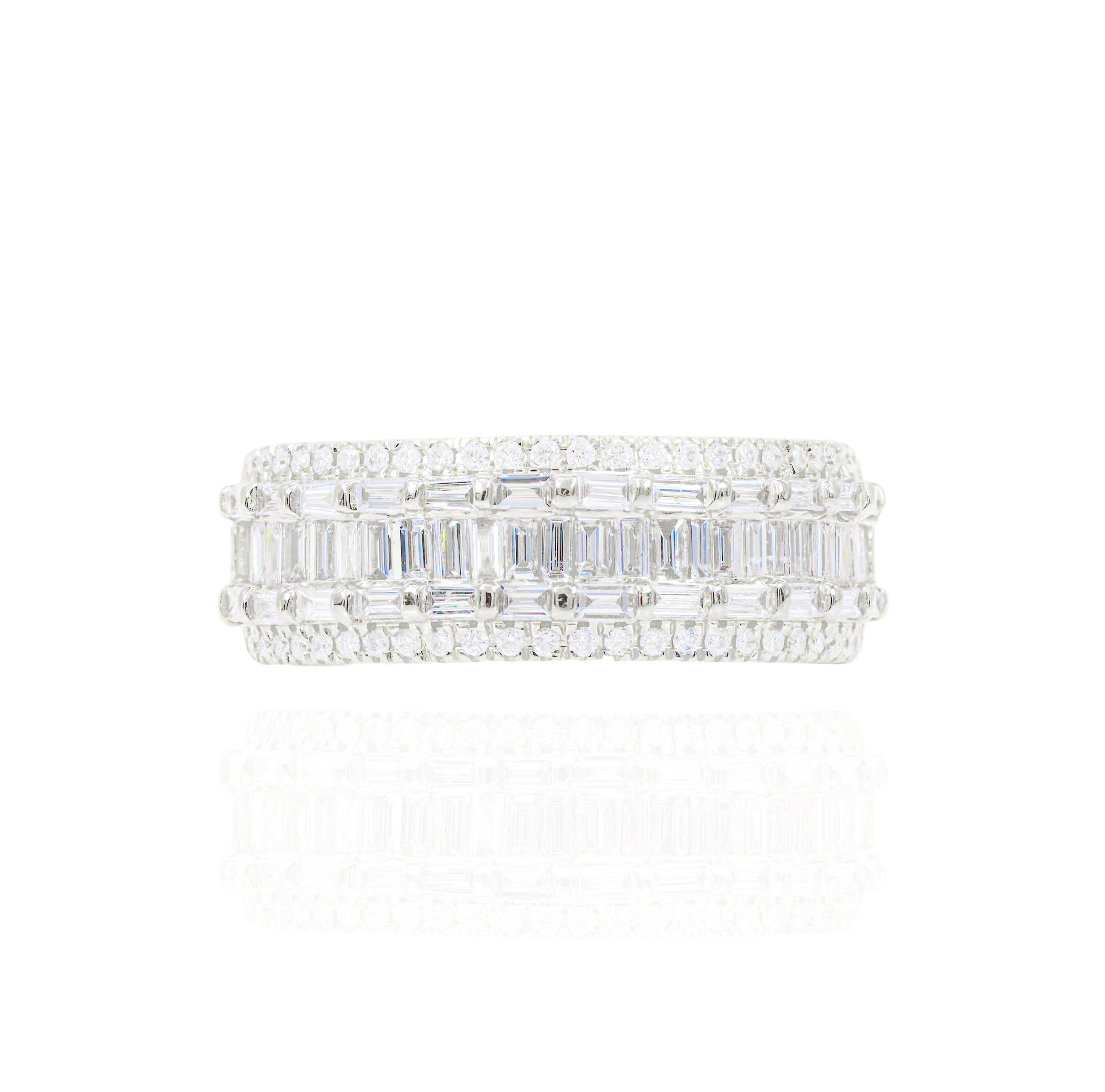 Baguette & Round Diamond w/ Double Row Border Diamond Ring Band