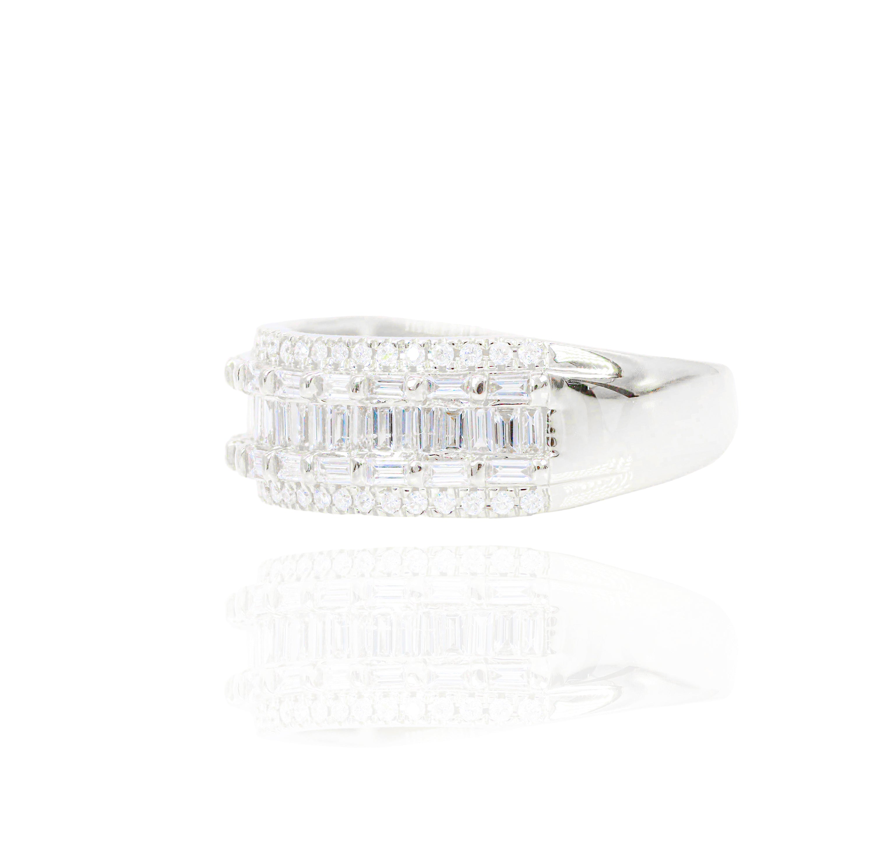Baguette & Round Diamond w/ Double Row Border Diamond Ring Band