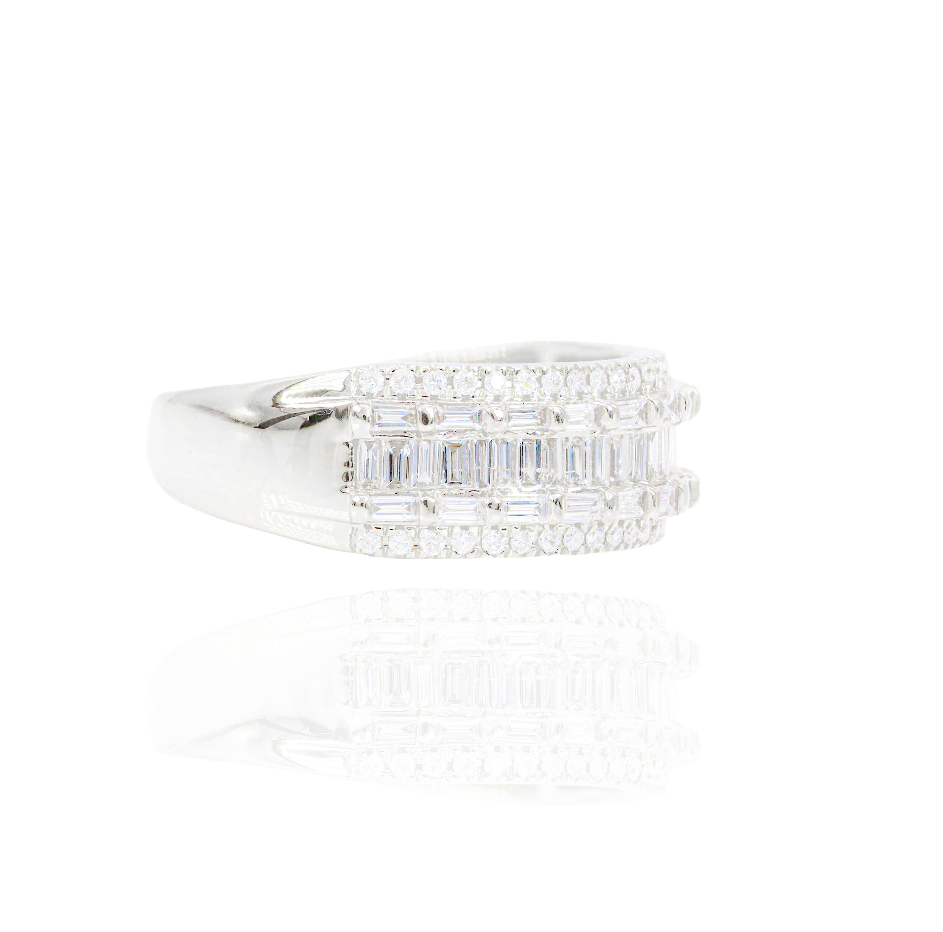 Baguette & Round Diamond w/ Double Row Border Diamond Ring Band