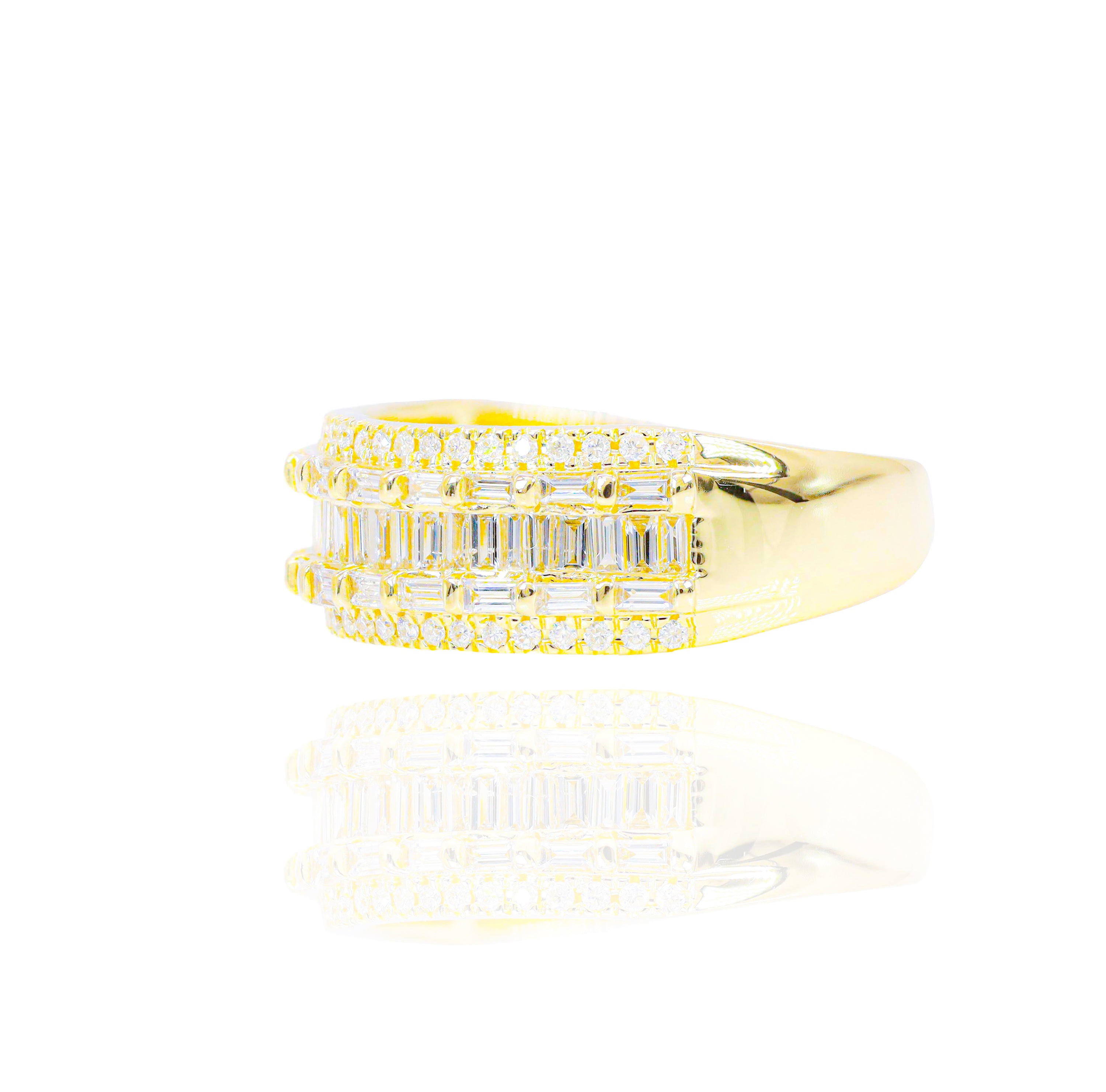 Baguette & Round Diamond w/ Double Row Border Diamond Ring Band