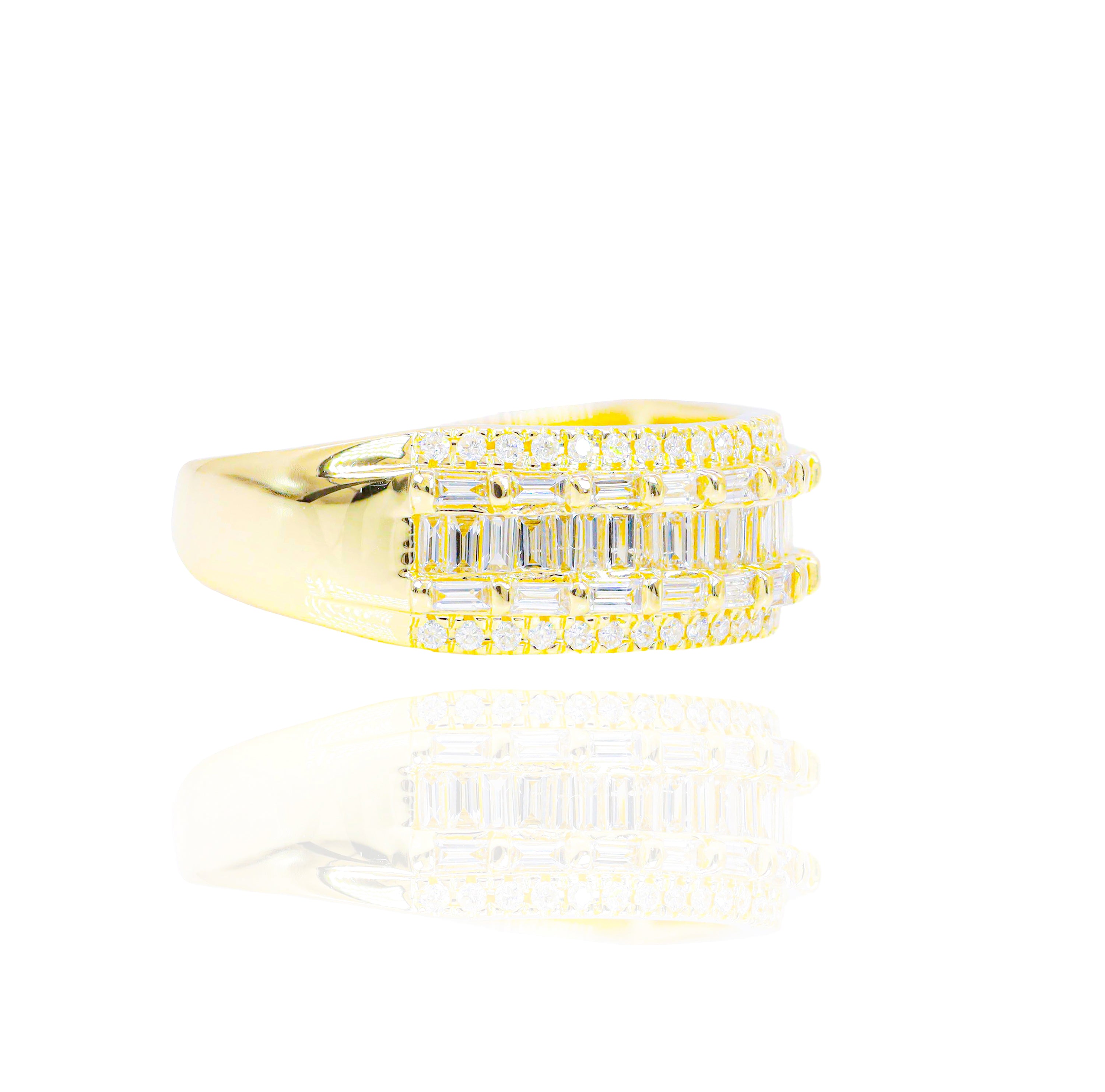 Baguette & Round Diamond w/ Double Row Border Diamond Ring Band