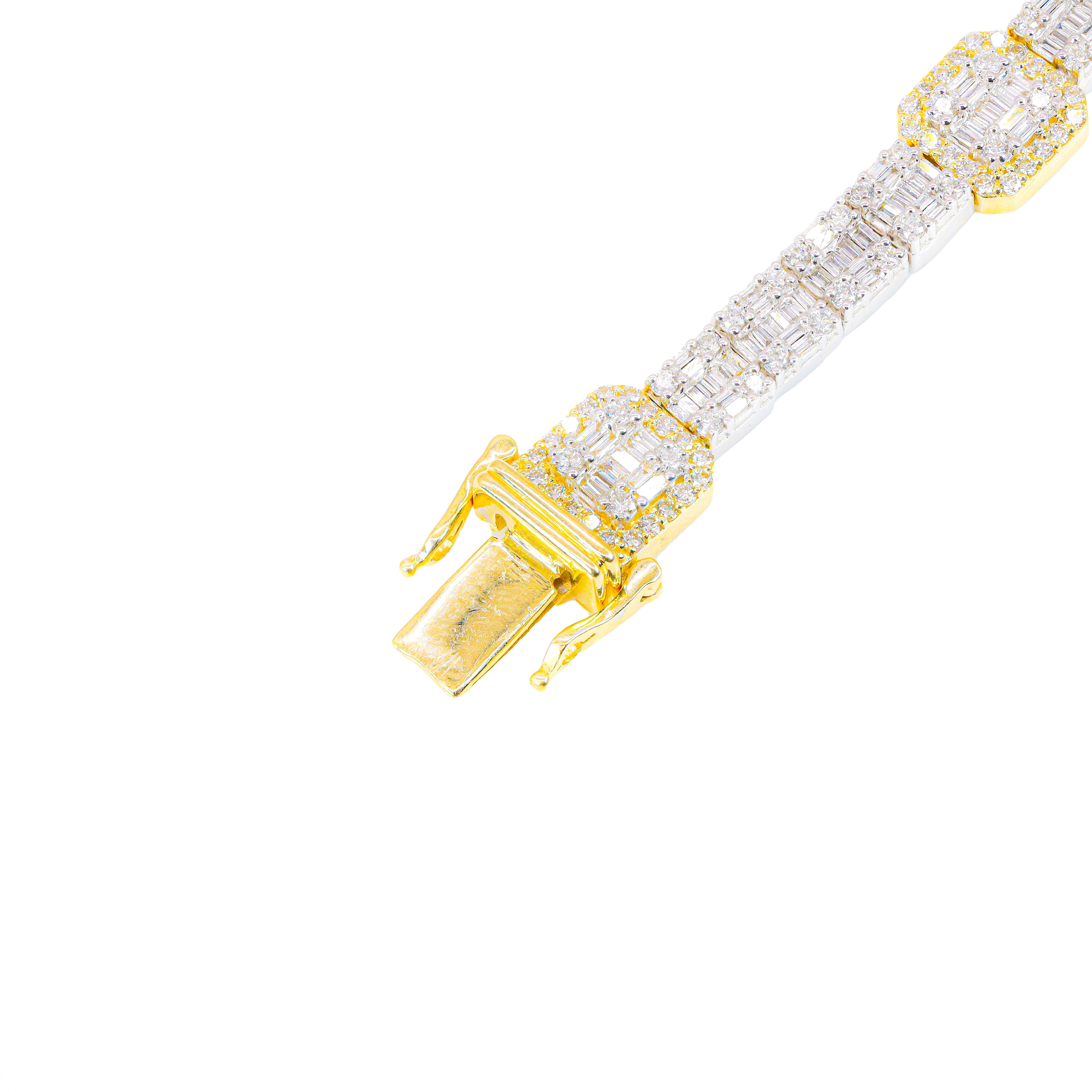 Square Link Two-Tone Baguette & Round Diamond Tennis Bracelet