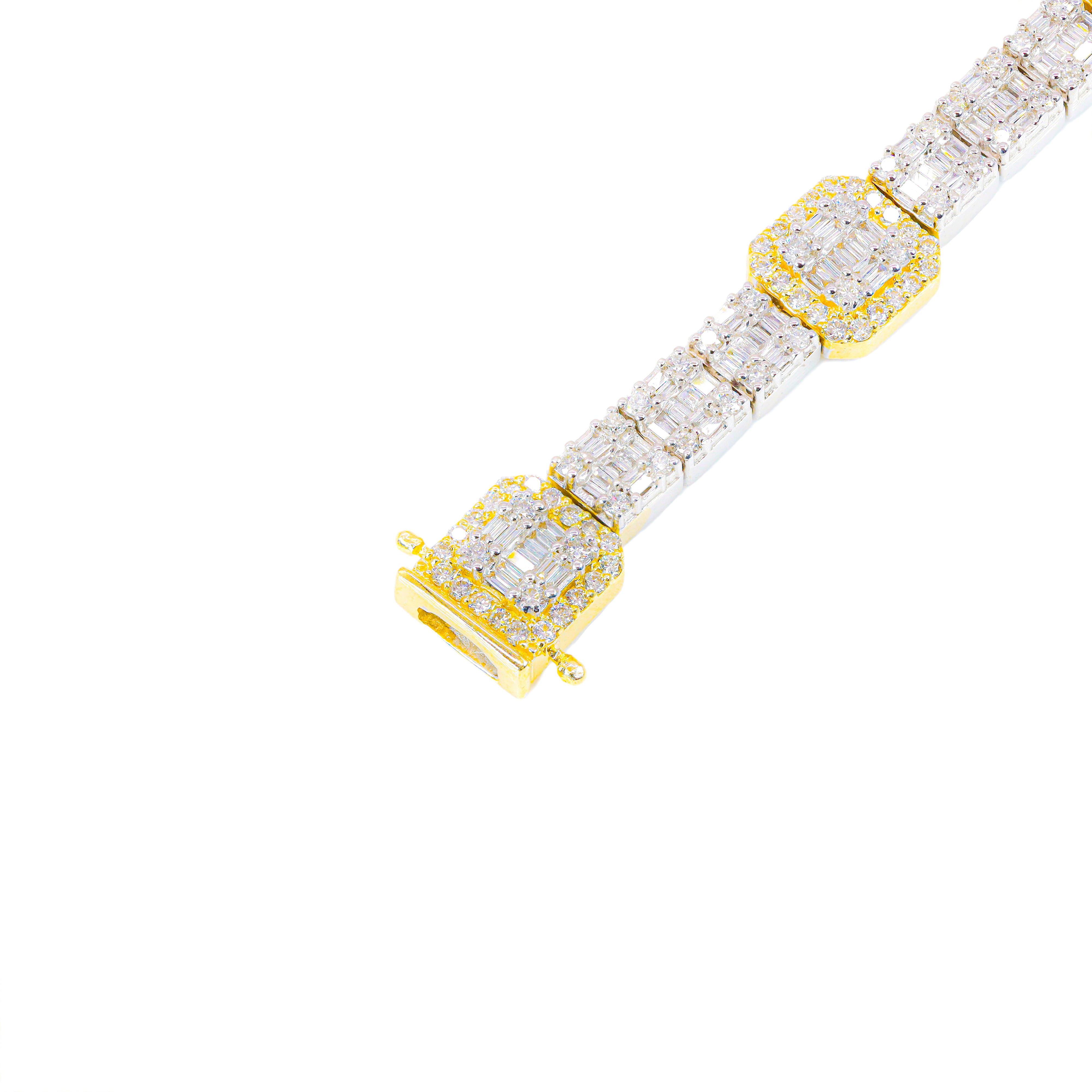 Square Link Two-Tone Baguette & Round Diamond Tennis Bracelet