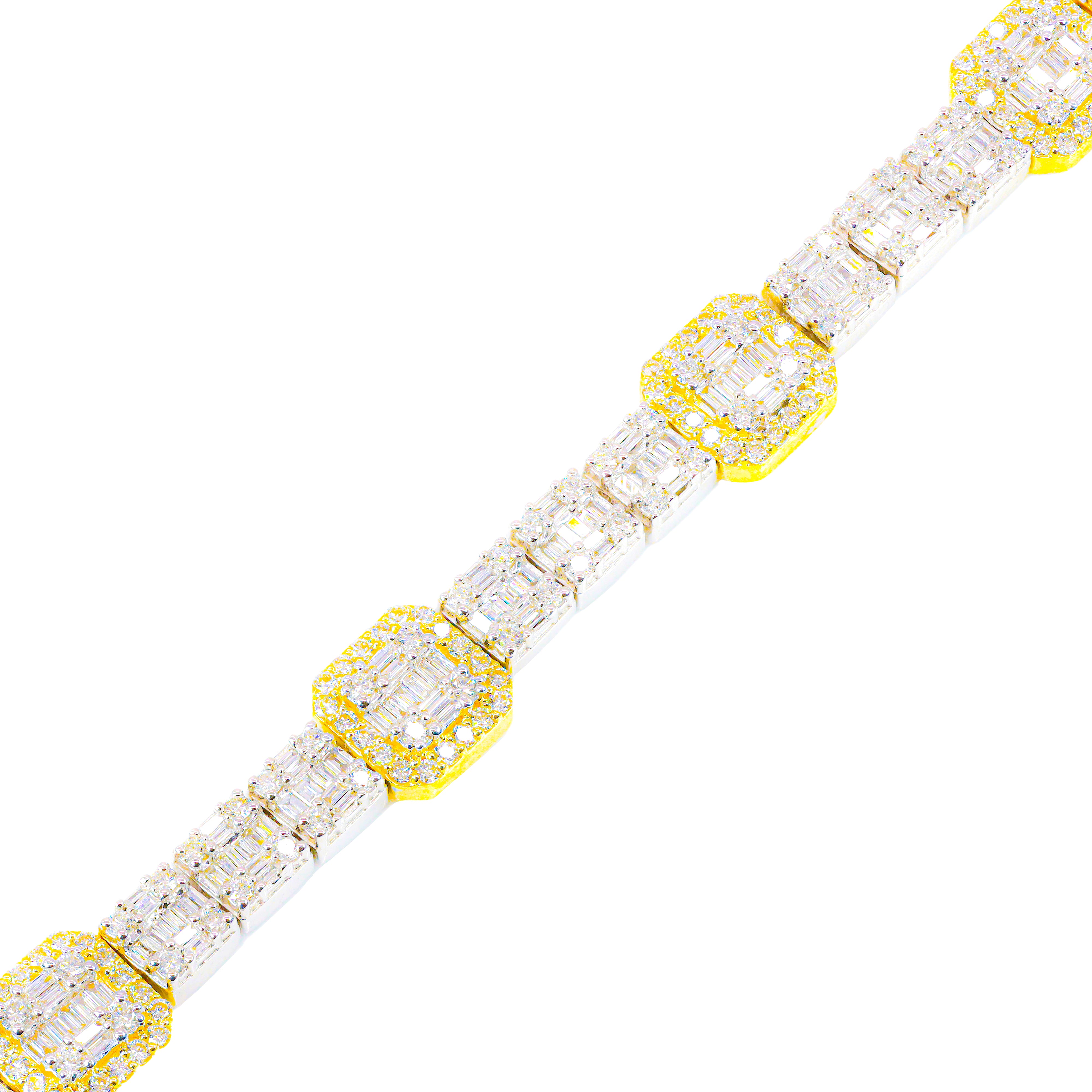 Square Link Two-Tone Baguette & Round Diamond Tennis Bracelet