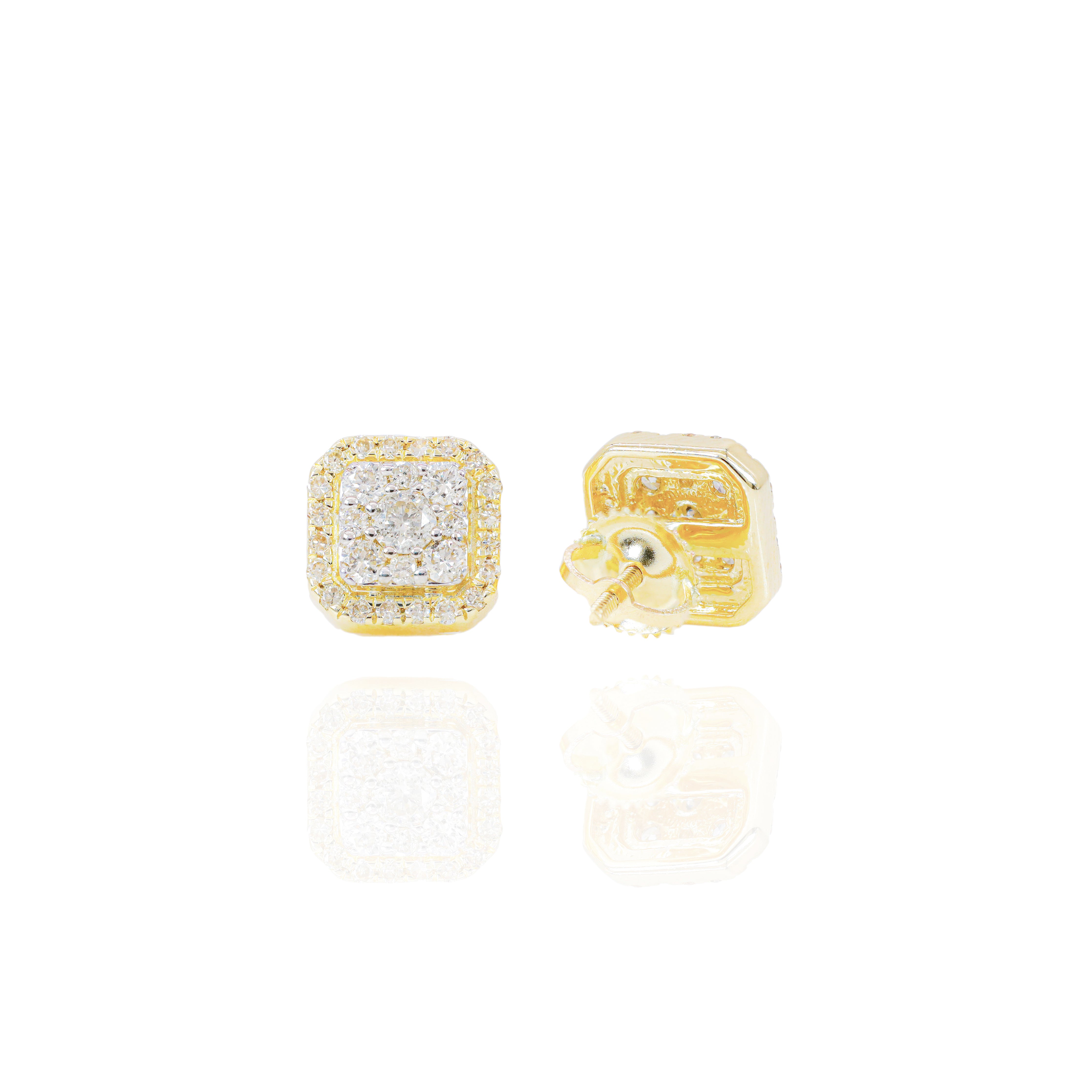 5 Pointer Center Two-Tone Square Diamond Cluster Earrings