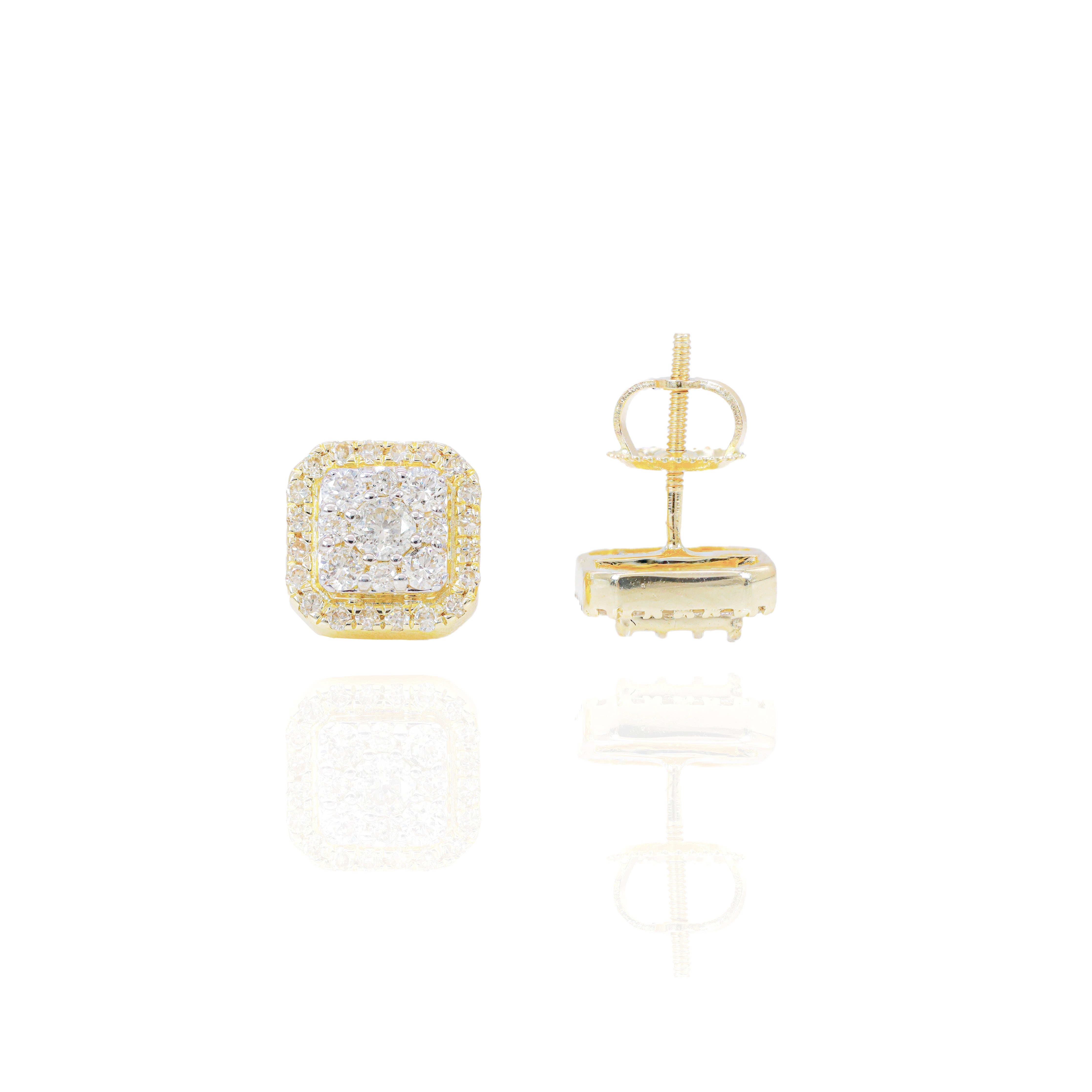 5 Pointer Center Two-Tone Square Diamond Cluster Earrings