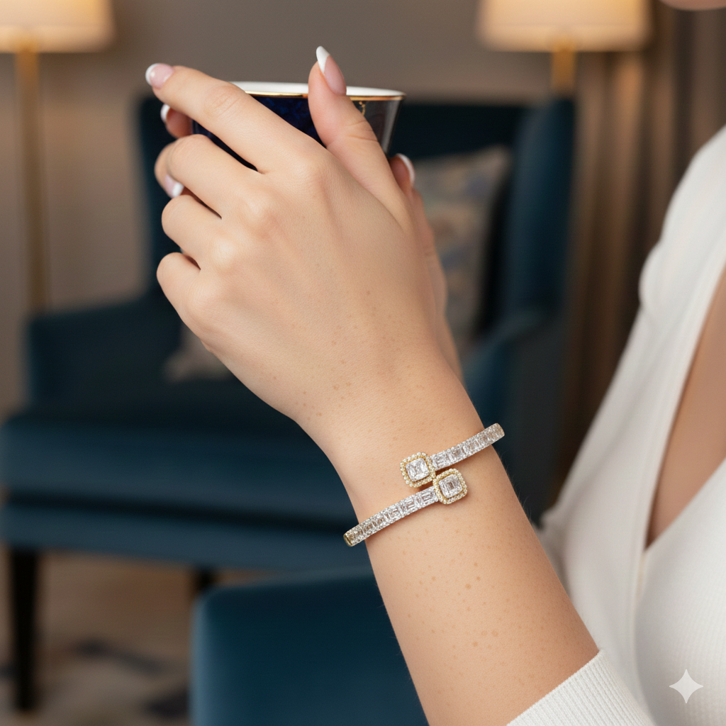 Baguette & Round Half Way Diamond Bangle
