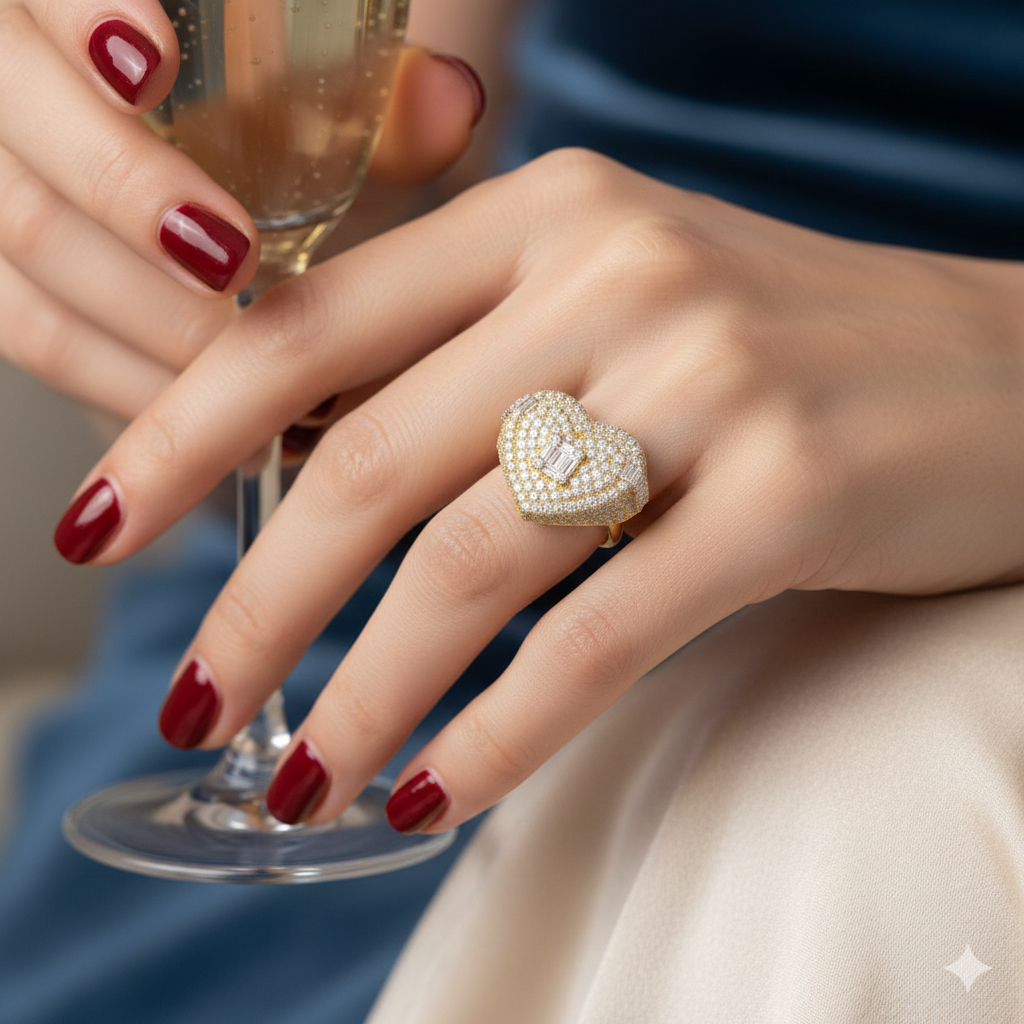 Heart Ring w/ Baguette & Round Diamonds