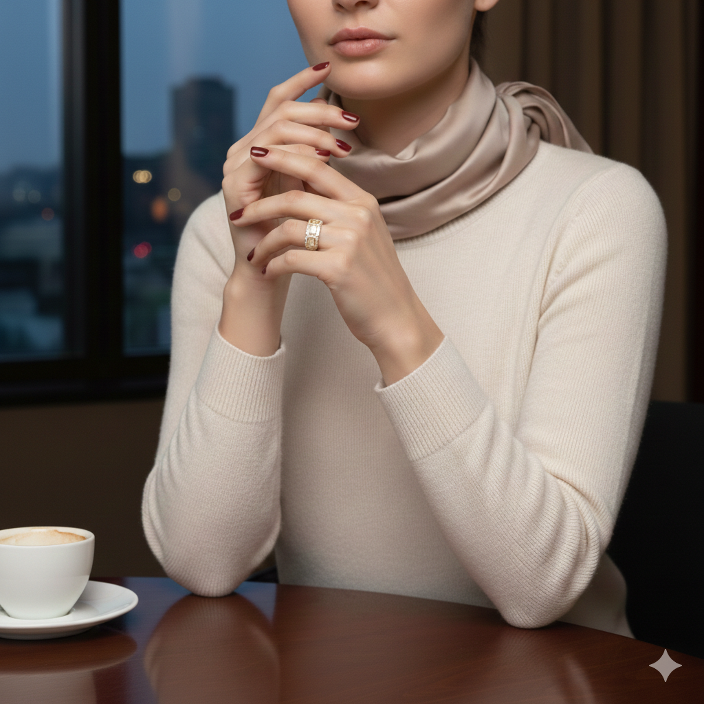 Baguette Diamond Ring w/ Round Diamond Borders