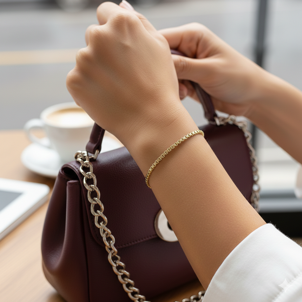 14KT Yellow Gold Rounded Diamond Cut Box Gold Bracelet