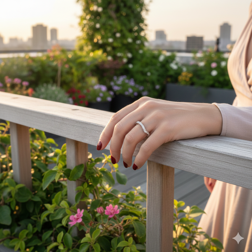 Diamond Wedding Band with Hand Design Engraving