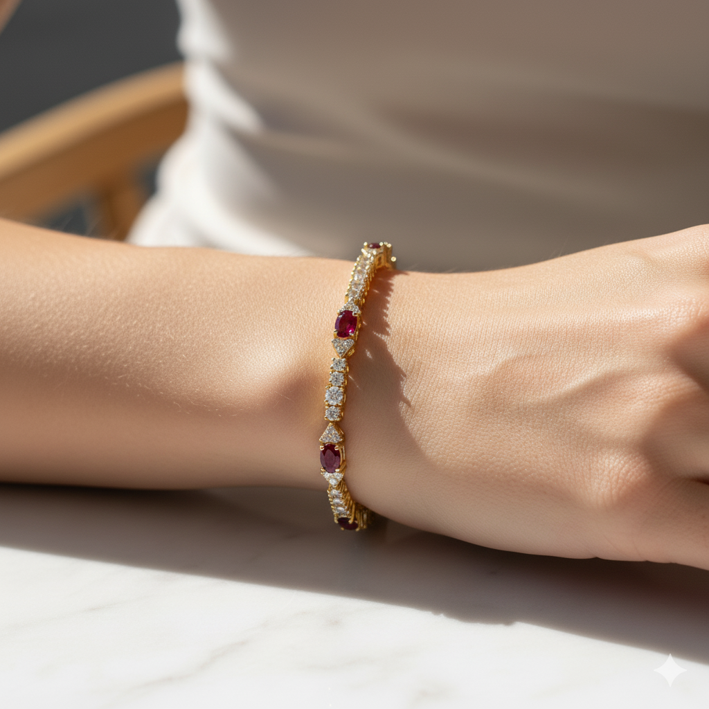 Diamond Tennis Bracelet with Red Ruby