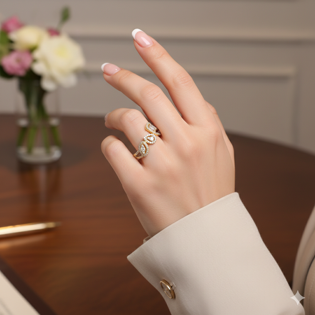 Abstract Marquise, Pear, & Emerald Shape Diamond Ring