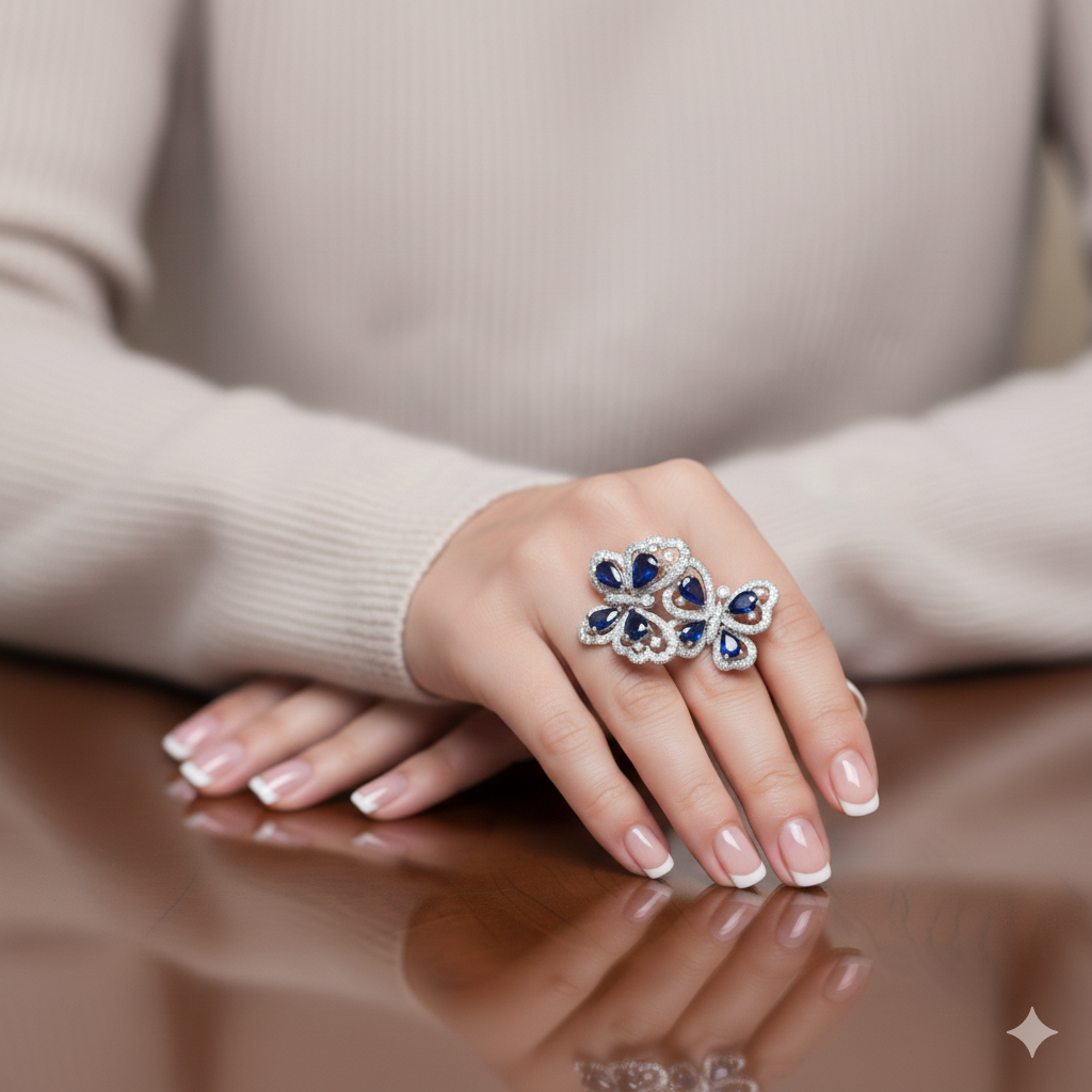 Gemstone Butterfly Diamond Ring