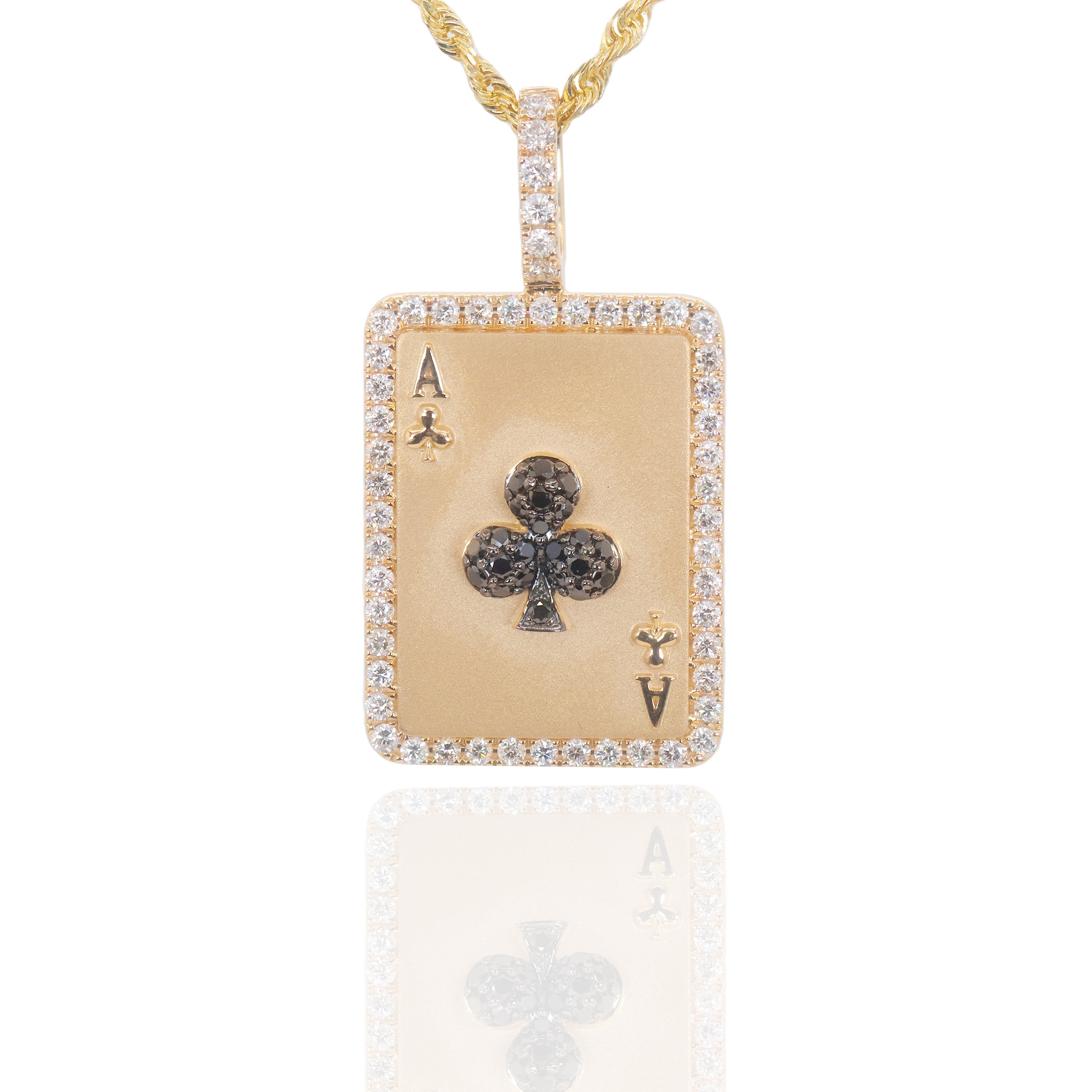 Ace of Clubs Diamonds Card Pendant with Black Diamonds