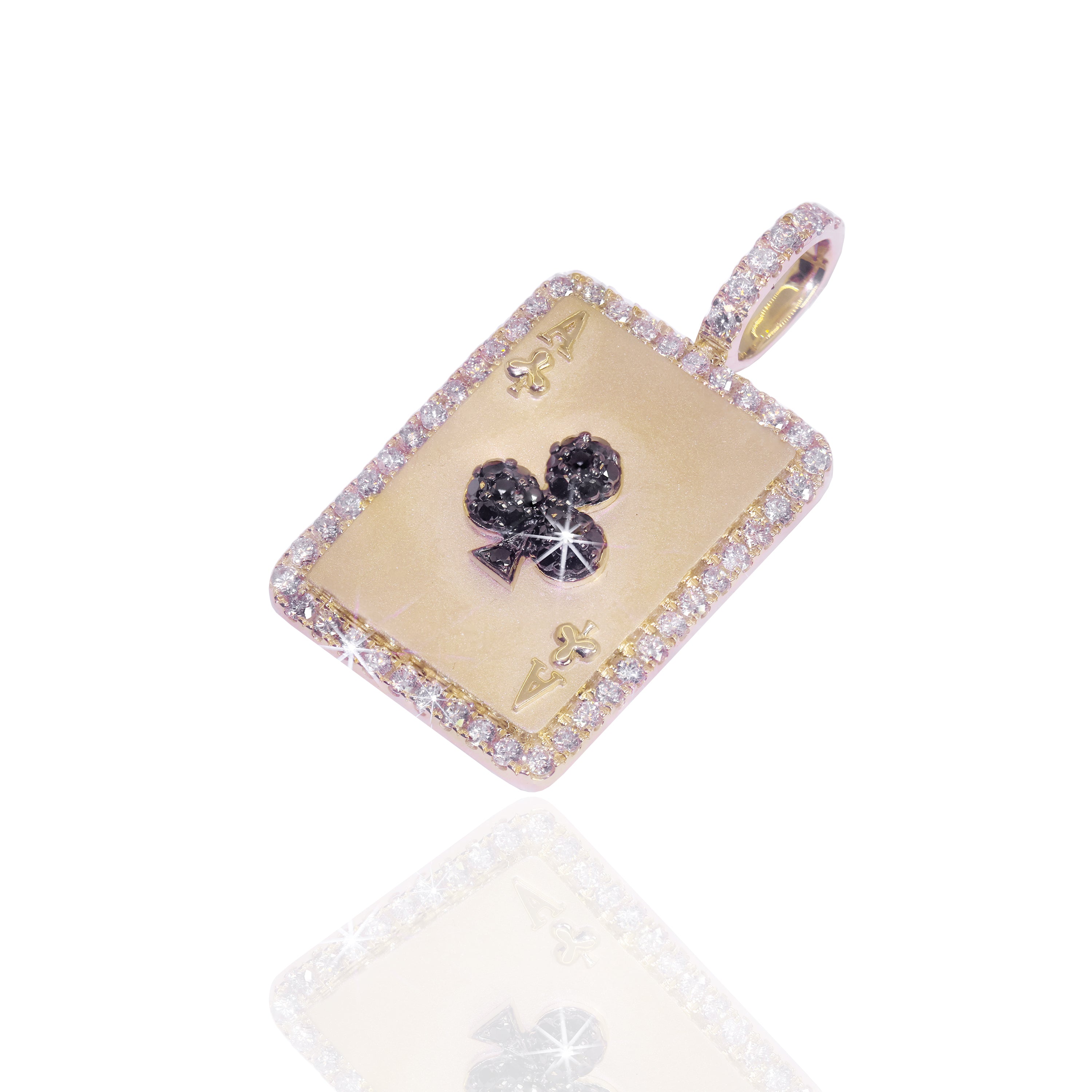 Ace of Clubs Diamonds Card Pendant with Black Diamonds