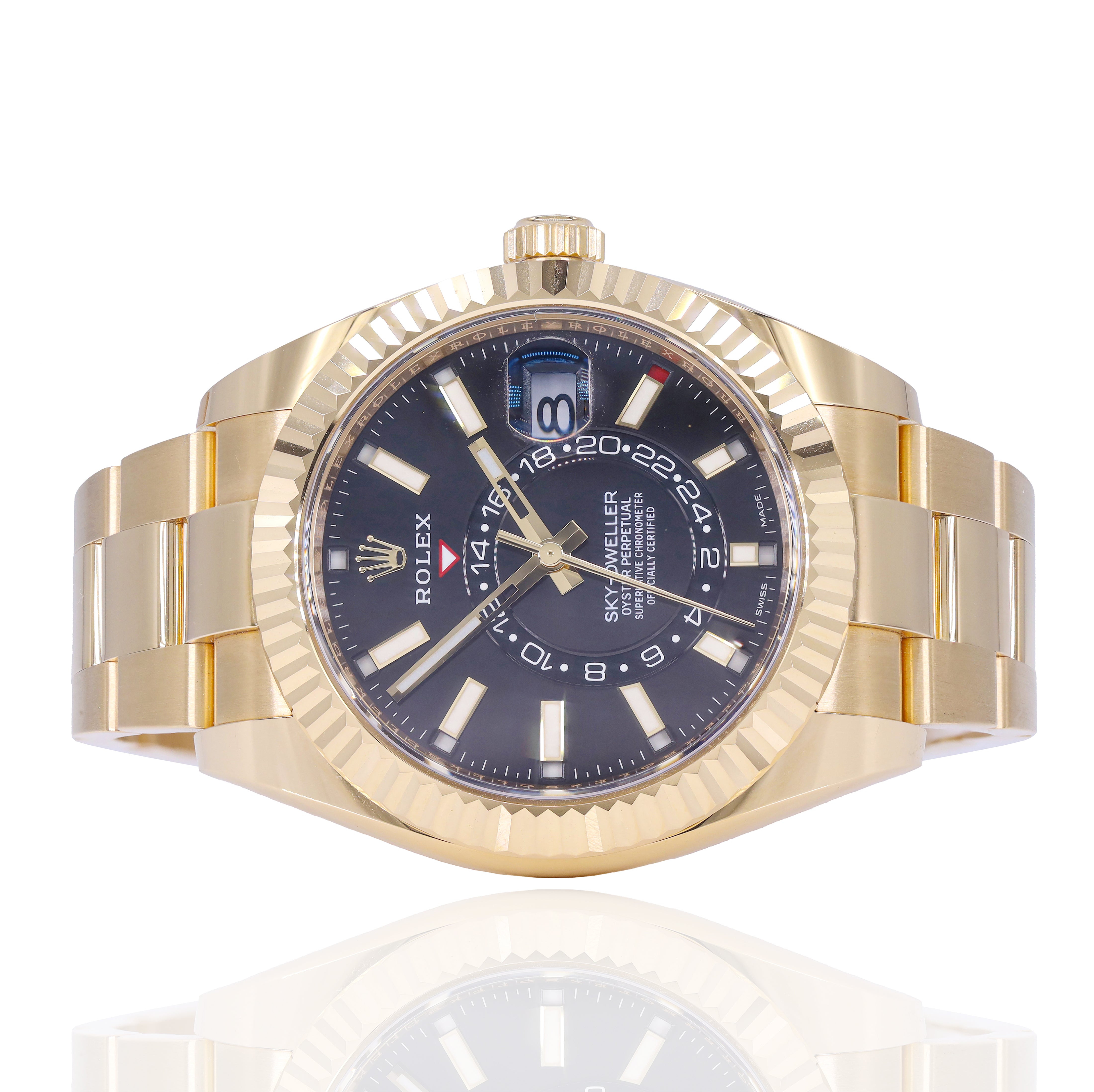 Rolex 326938 Sky Dweller Black Dial Solid 18KT Yellow Gold Oyster Band