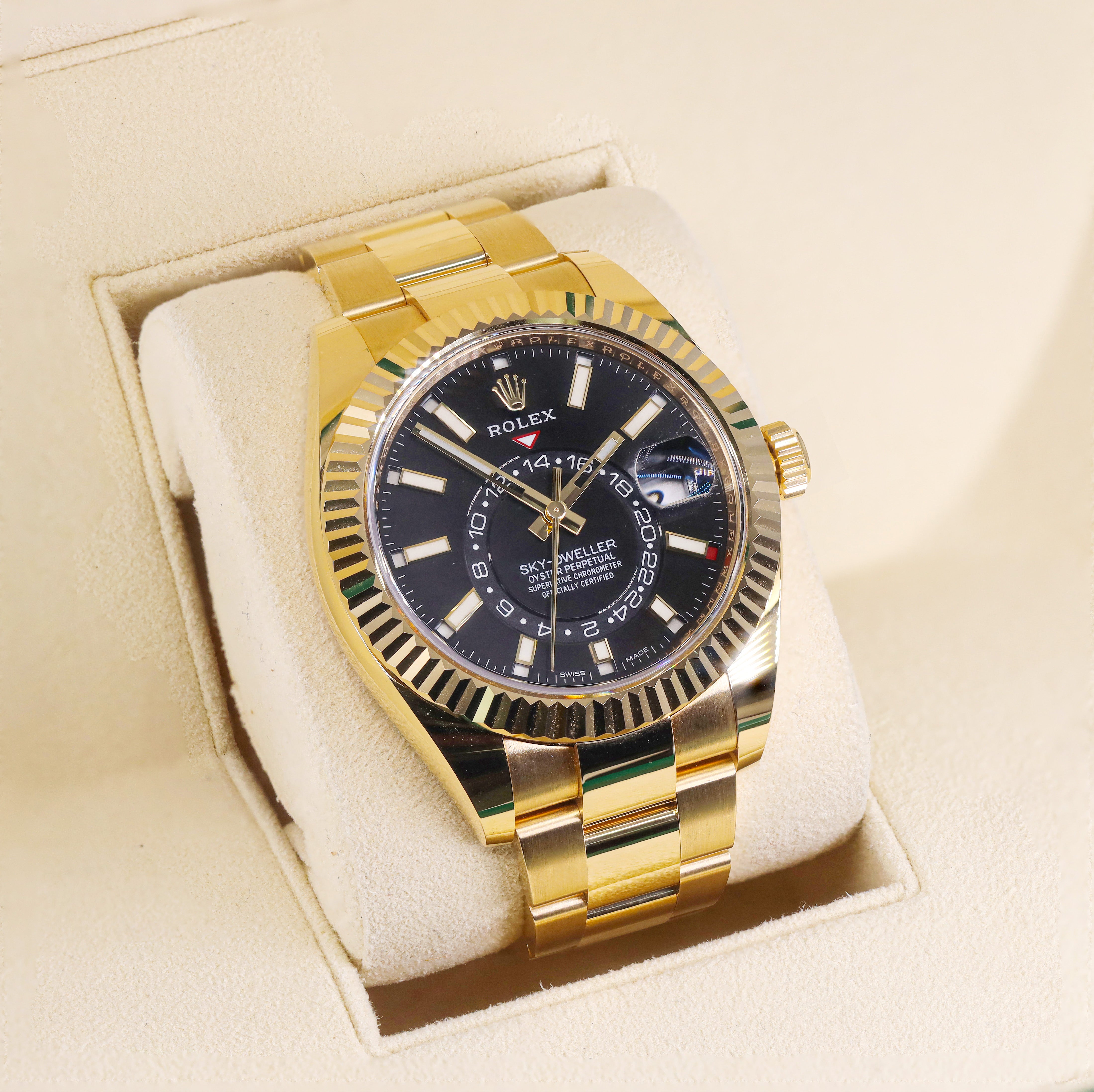 Rolex 326938 Sky Dweller Black Dial Solid 18KT Yellow Gold Oyster Band